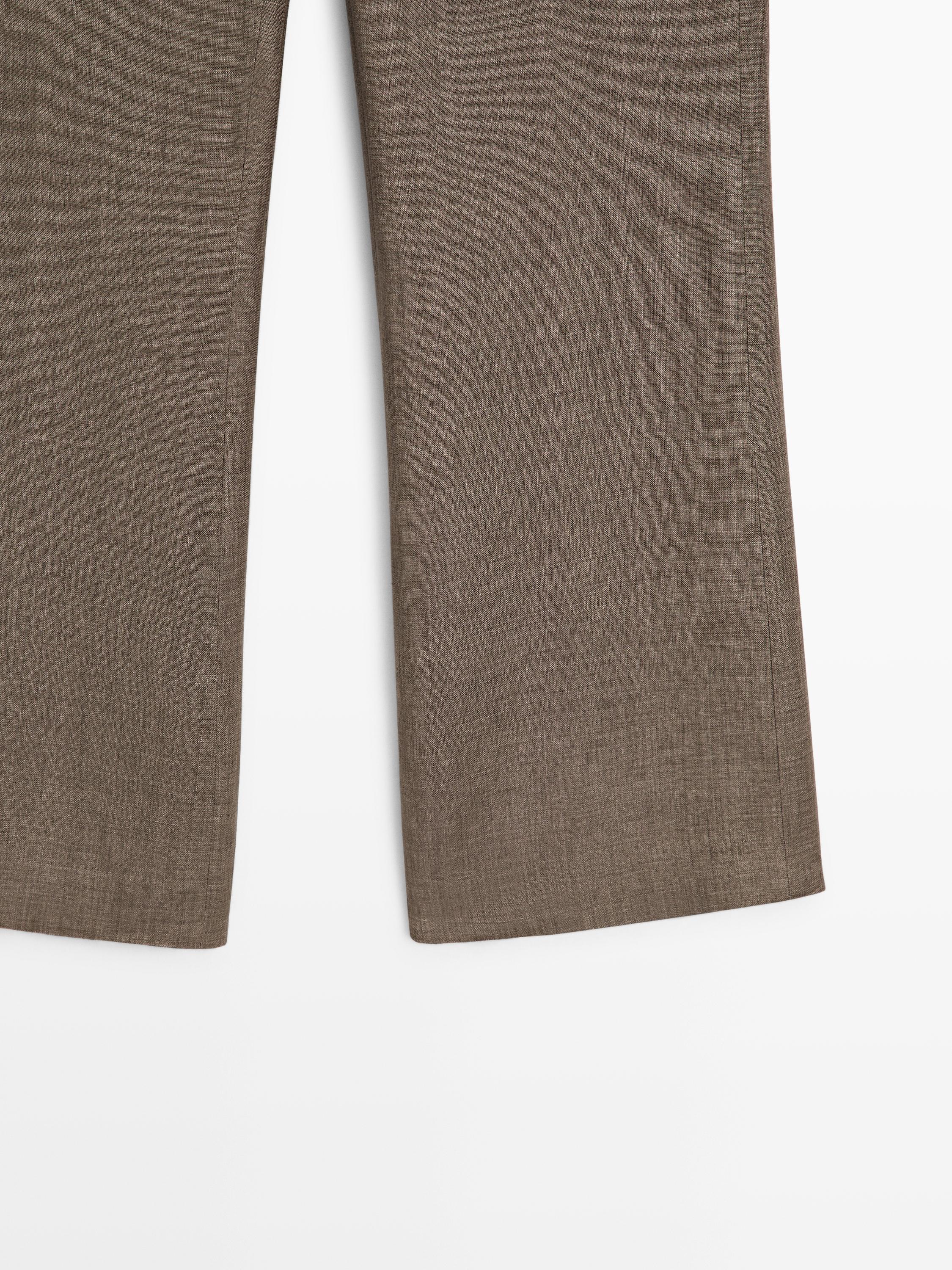 Kick flare cropped linen trousers — MOLE BROWN (alternate view)