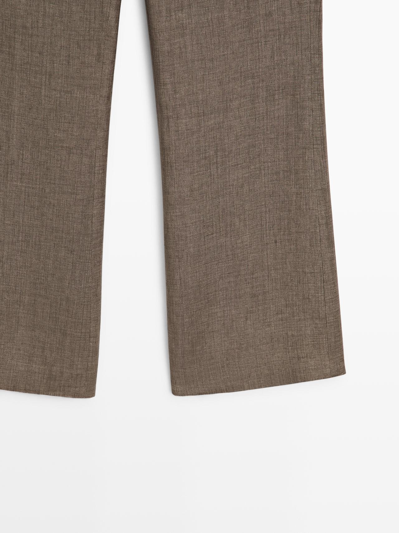 Kick flare cropped linen trousers — MOLE BROWN