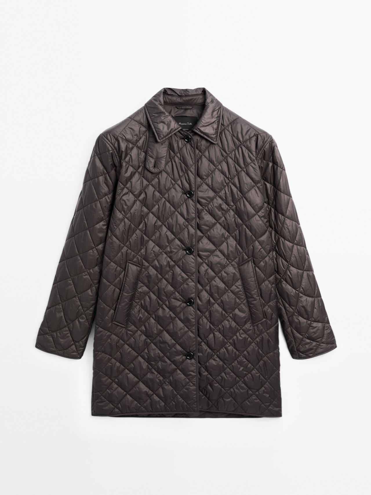 Massimo Dutti - Dame - Lang, Let Og Vatteret Jakke - Brun - L