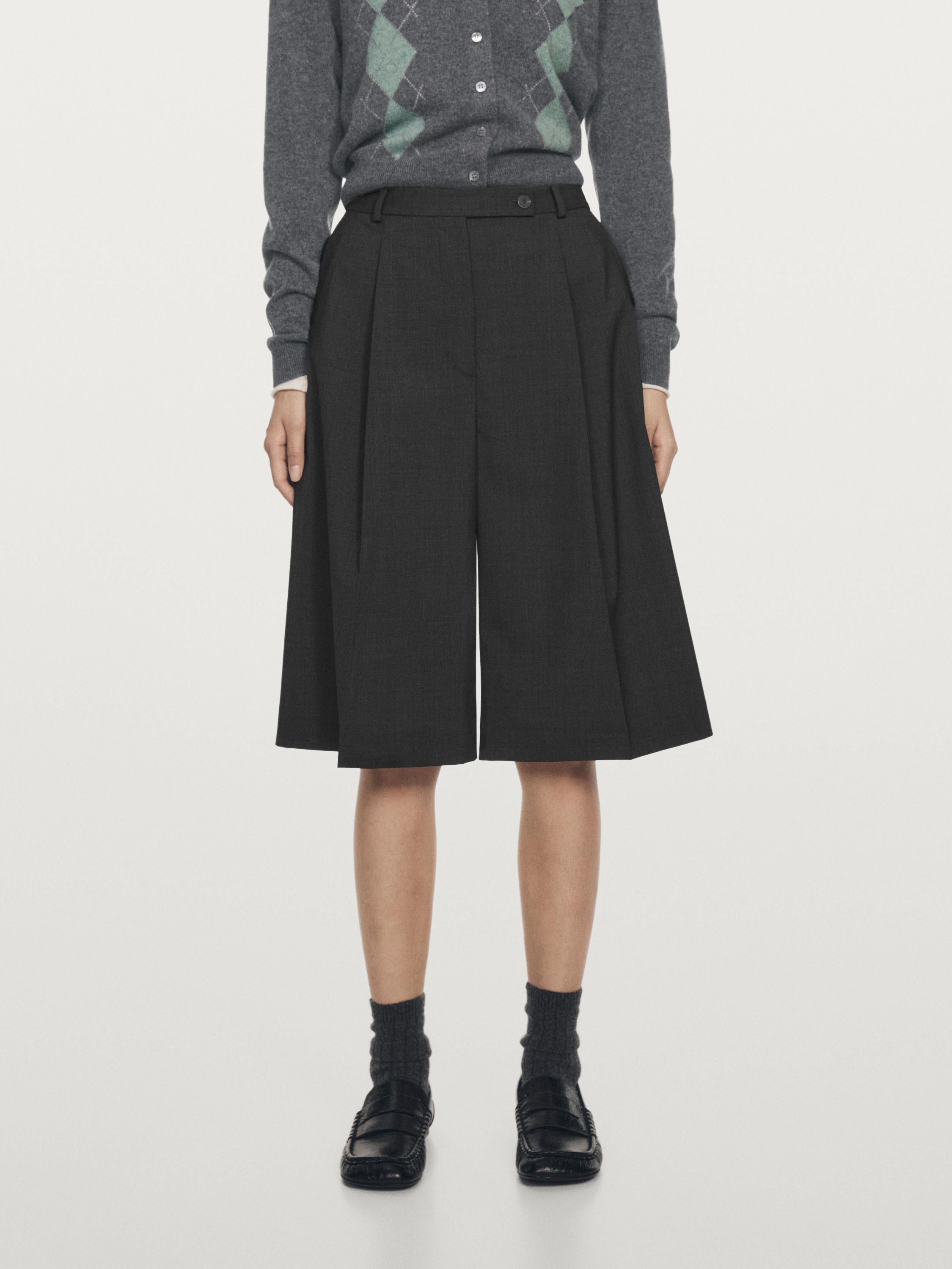 핀턱 디테일 롱 울 블렌드 버뮤다 팬츠