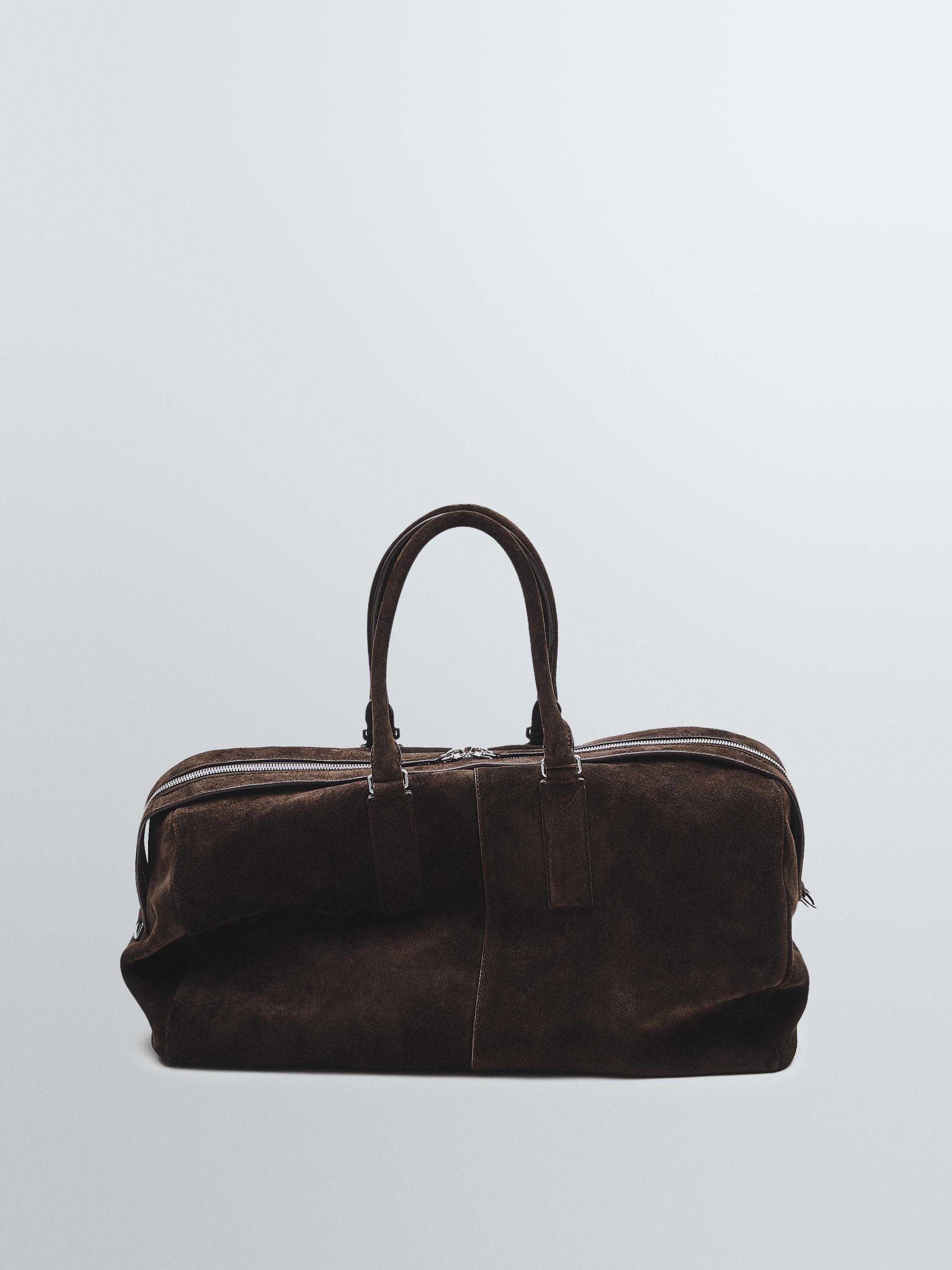 Suede leather travel bag — BROWN