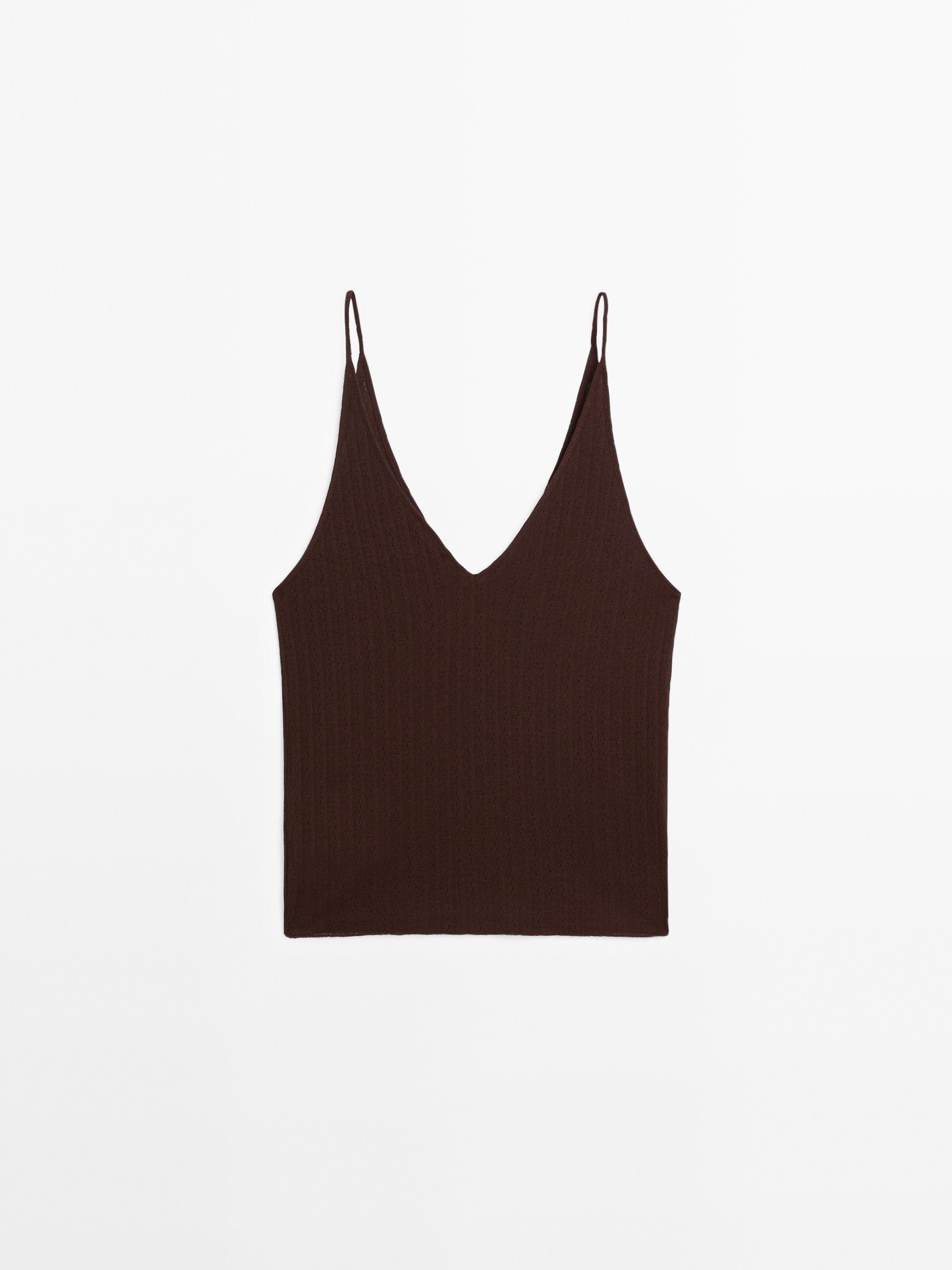 Openwork cotton blend strappy top
