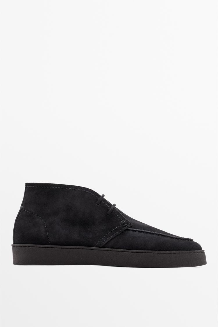 Split suede moc toe bootie — Dark blue