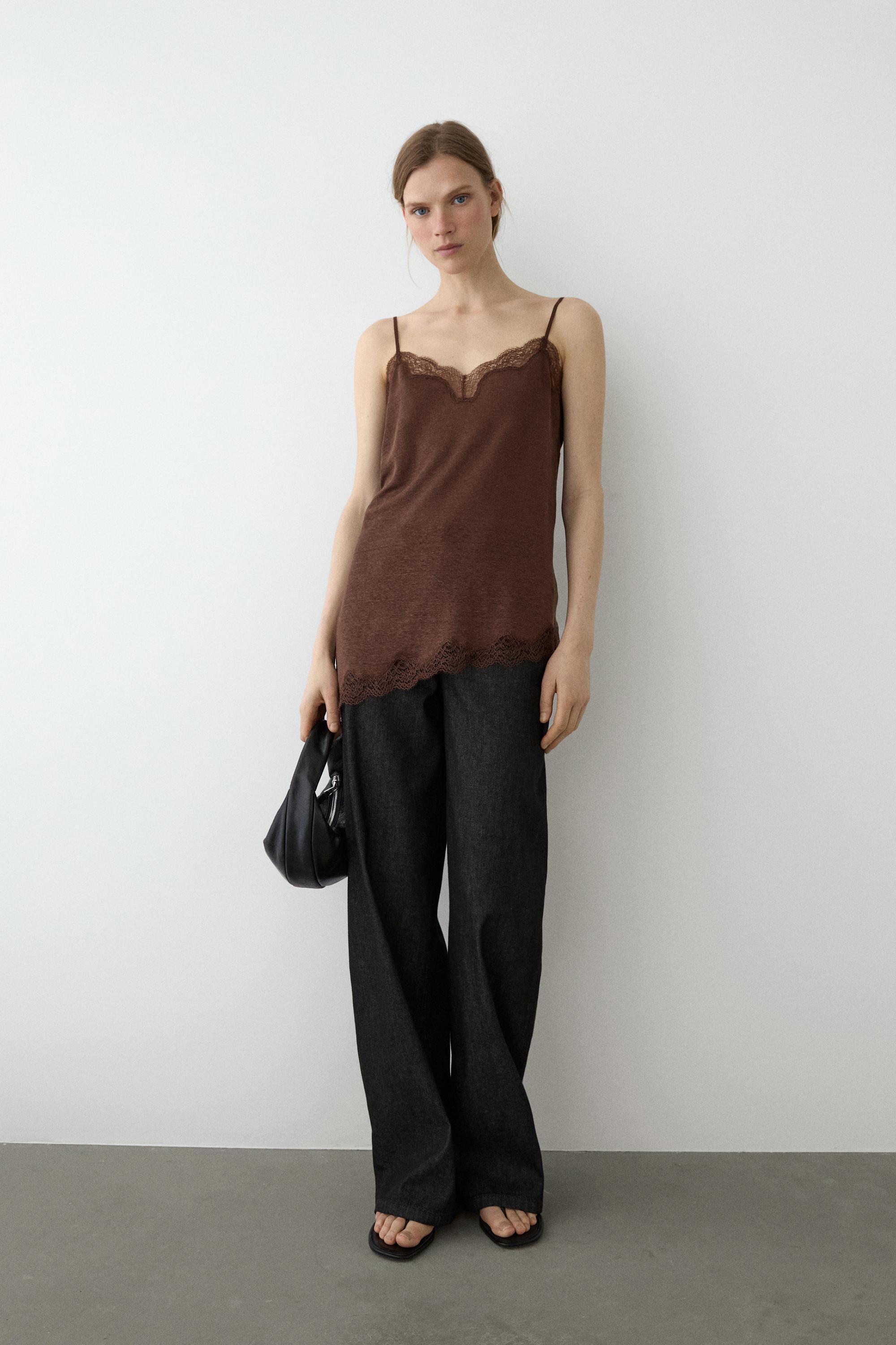 Asymmetric linen blend camisole top