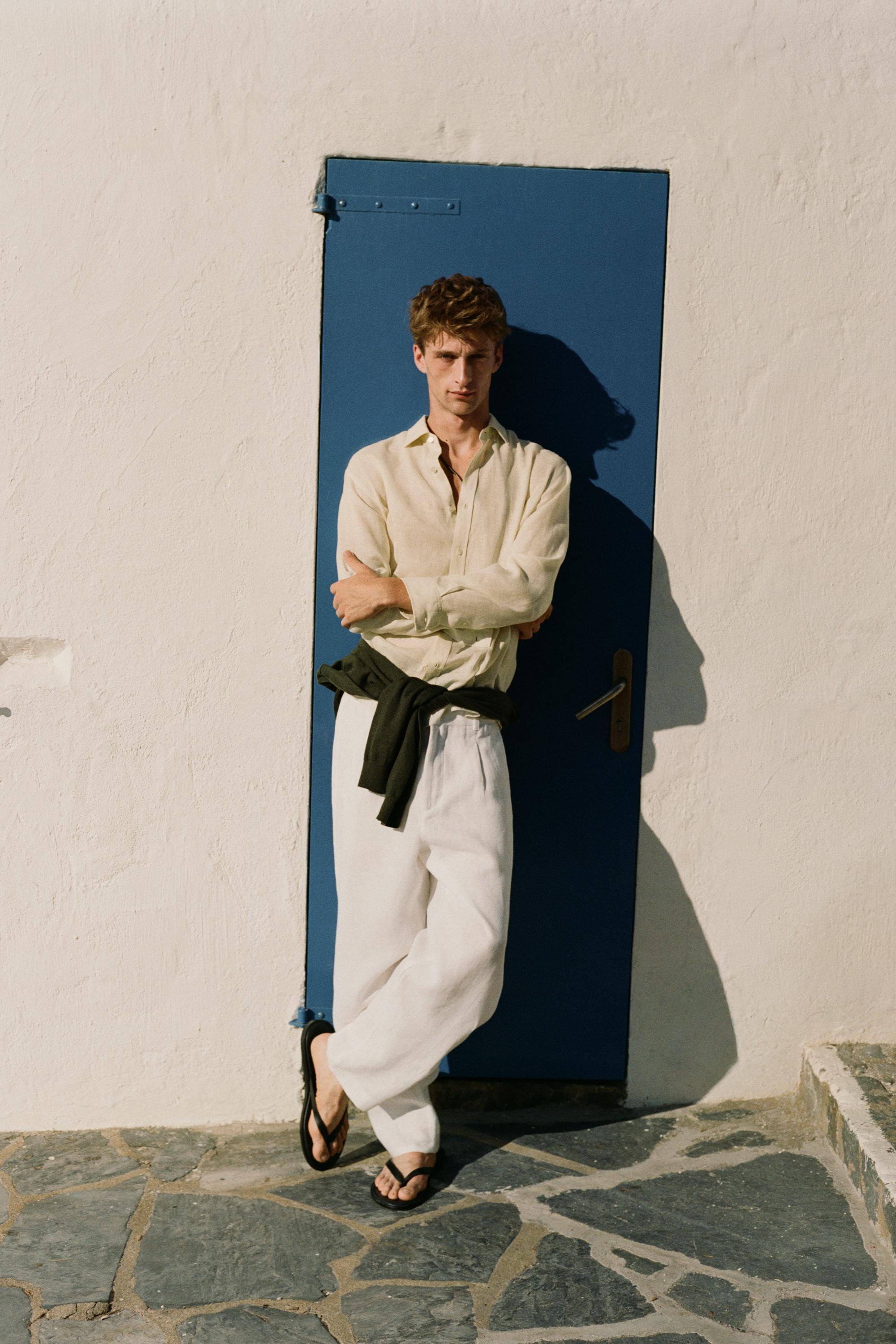 100% linen regular fit shirt — PALE ECRU