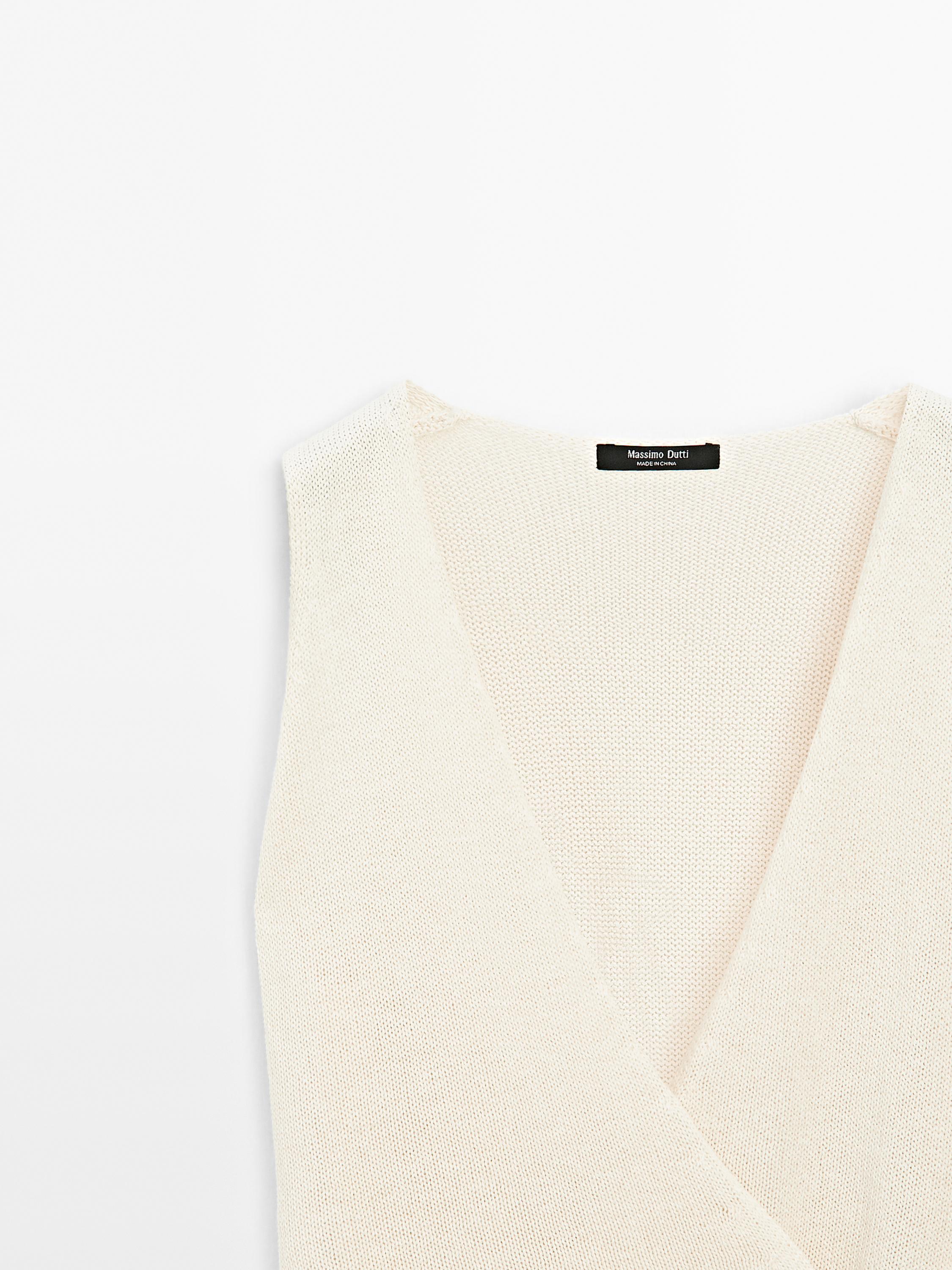 Knit crossover waistcoat with drawstring