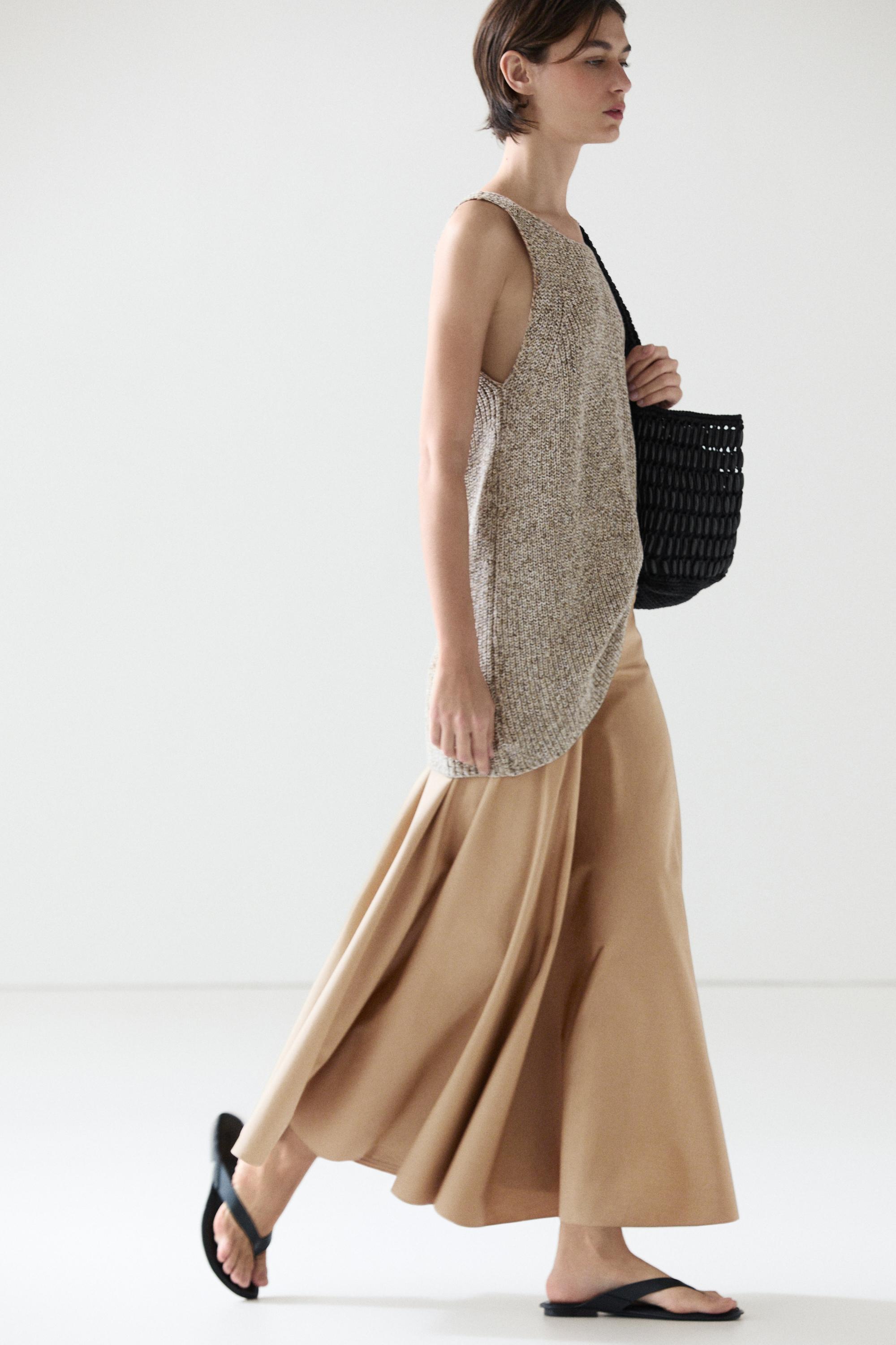 Flounce midi skirt with yoke detail — CAMEL