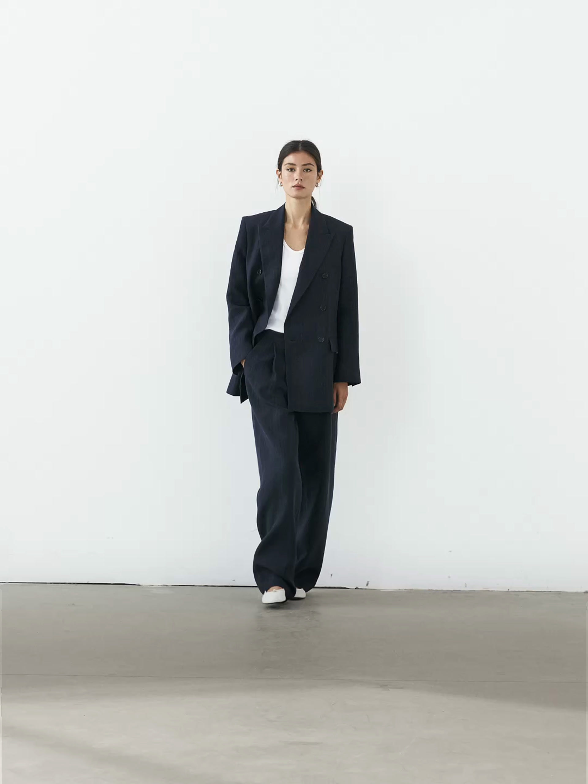 Linen blend pinstripe blazer