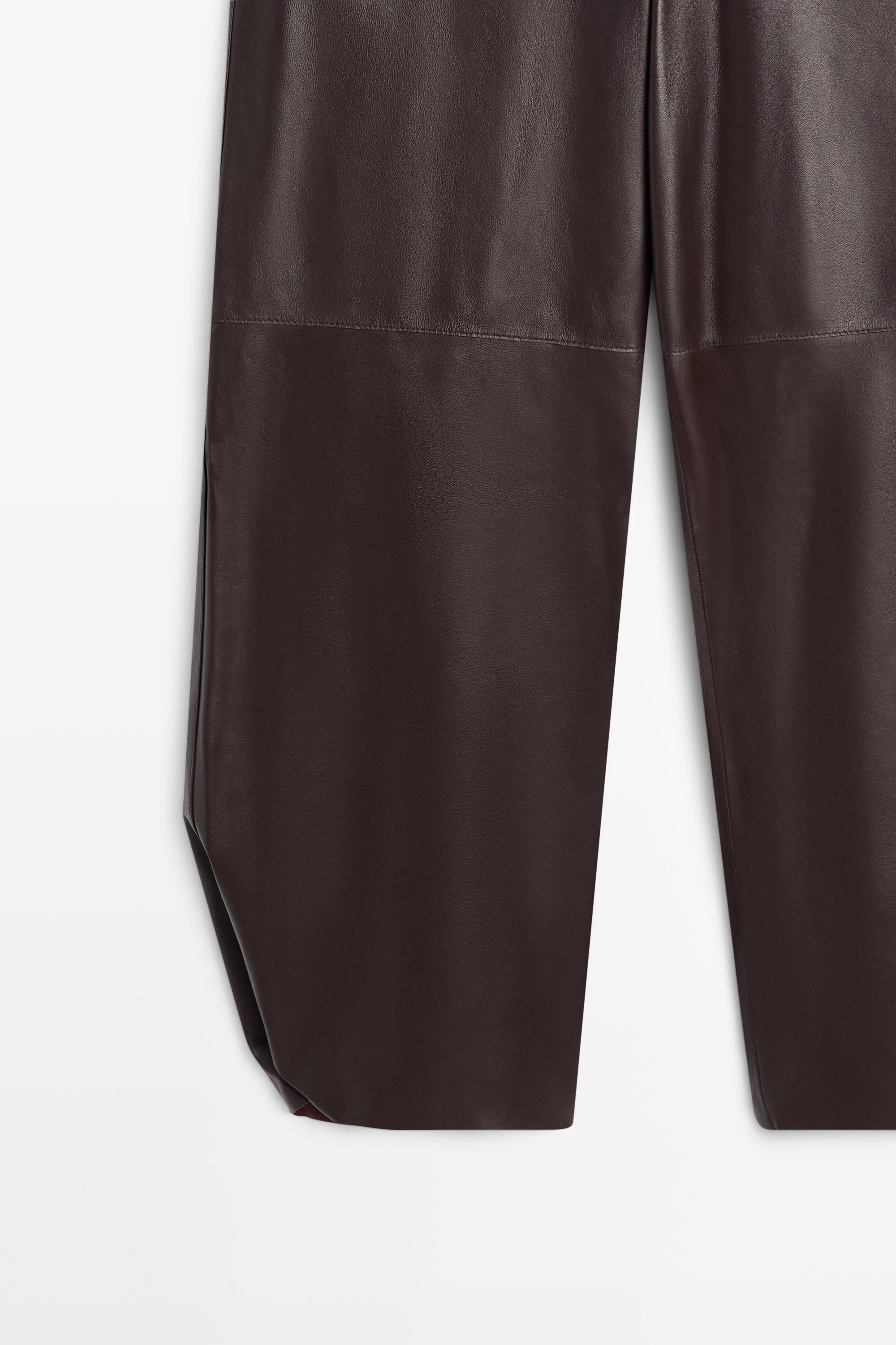 Leather barrel fit pants — BROWN
