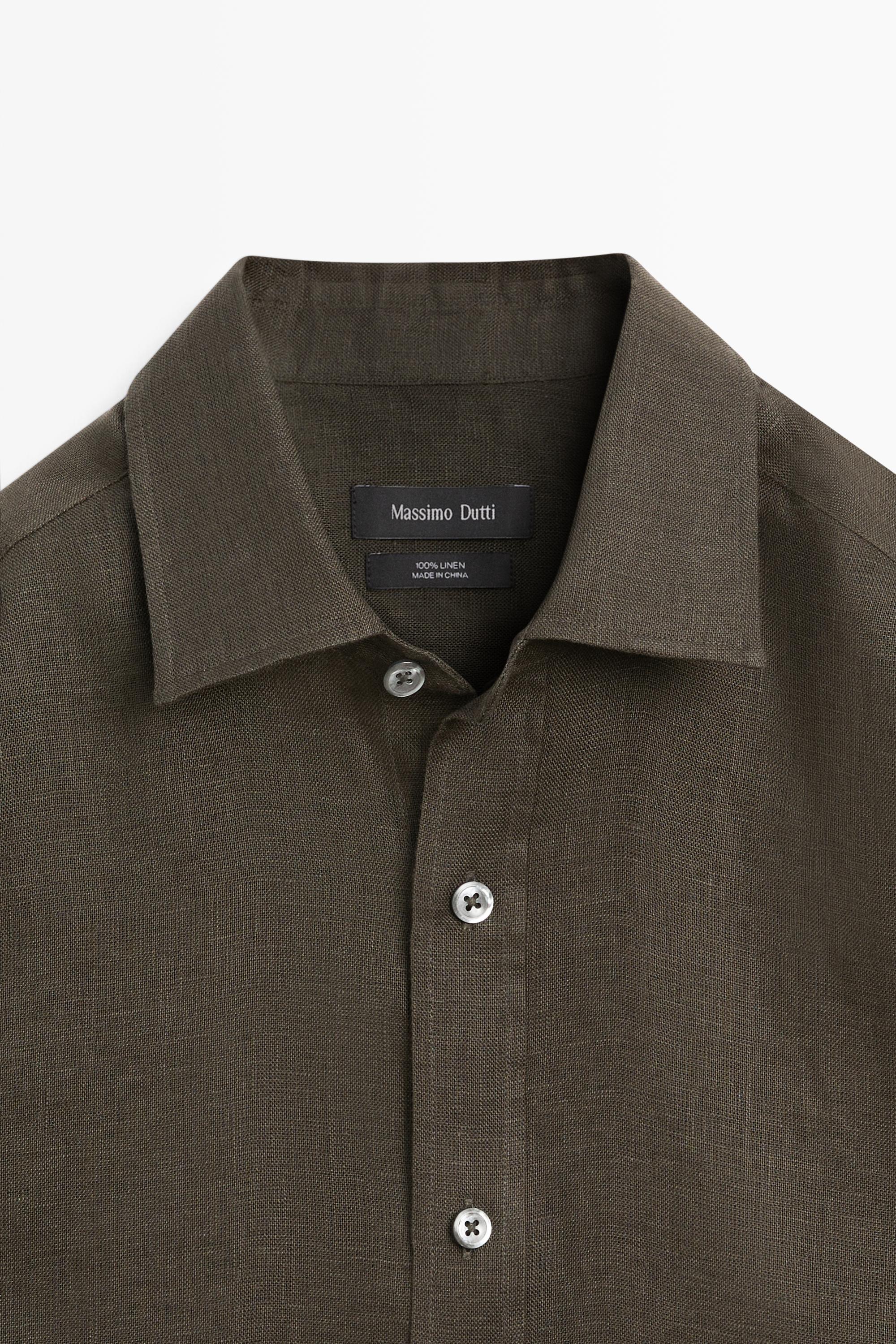 Regular fit 100% linen shirt — DARK GREEN