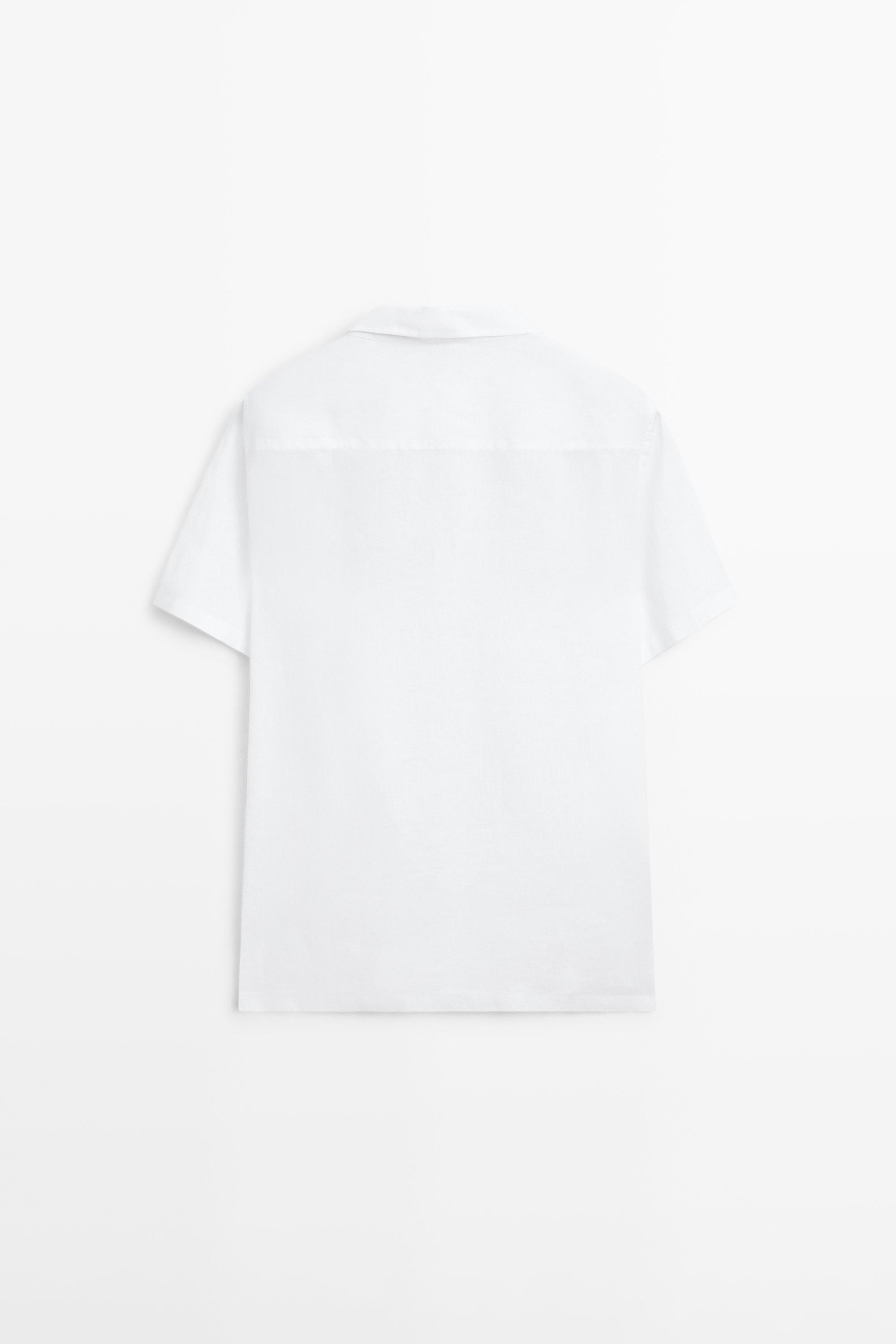 100% linen regular fit short sleeve shirt — WHITE