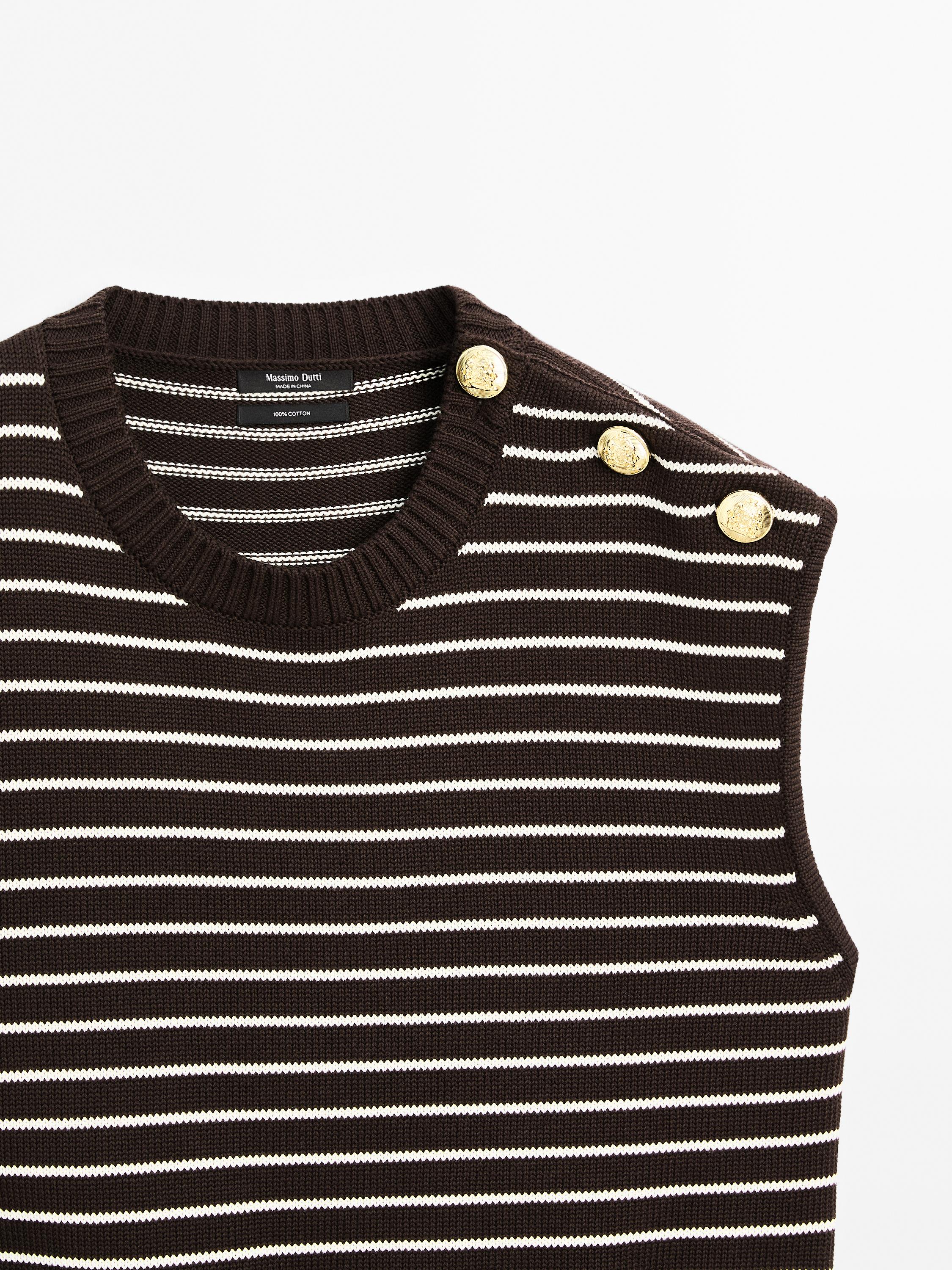 Striped vest with button details