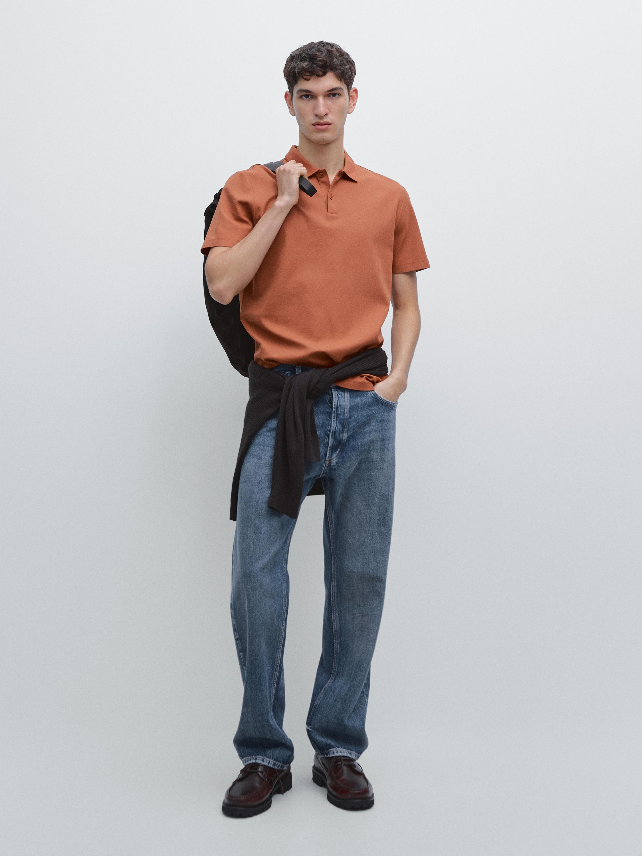 Textured cotton knit polo shirt