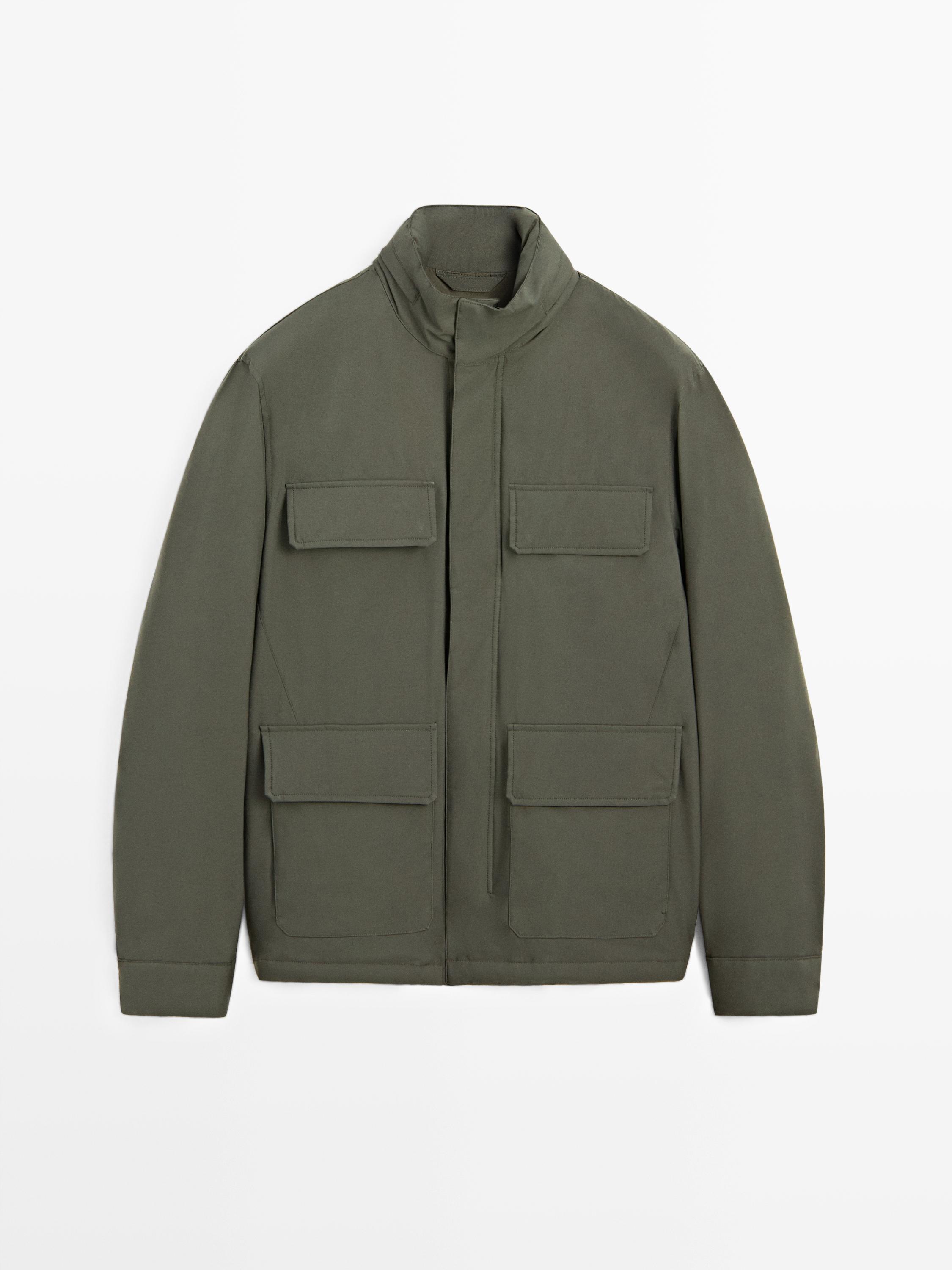 Water-repellent puffer jacket with pockets — BROWN