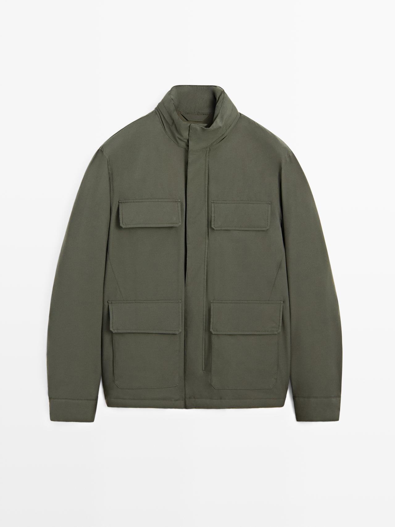 Massimo Dutti - Herre - Vandafvisende, Vatteret Jakke Med Lommer - Brun - S