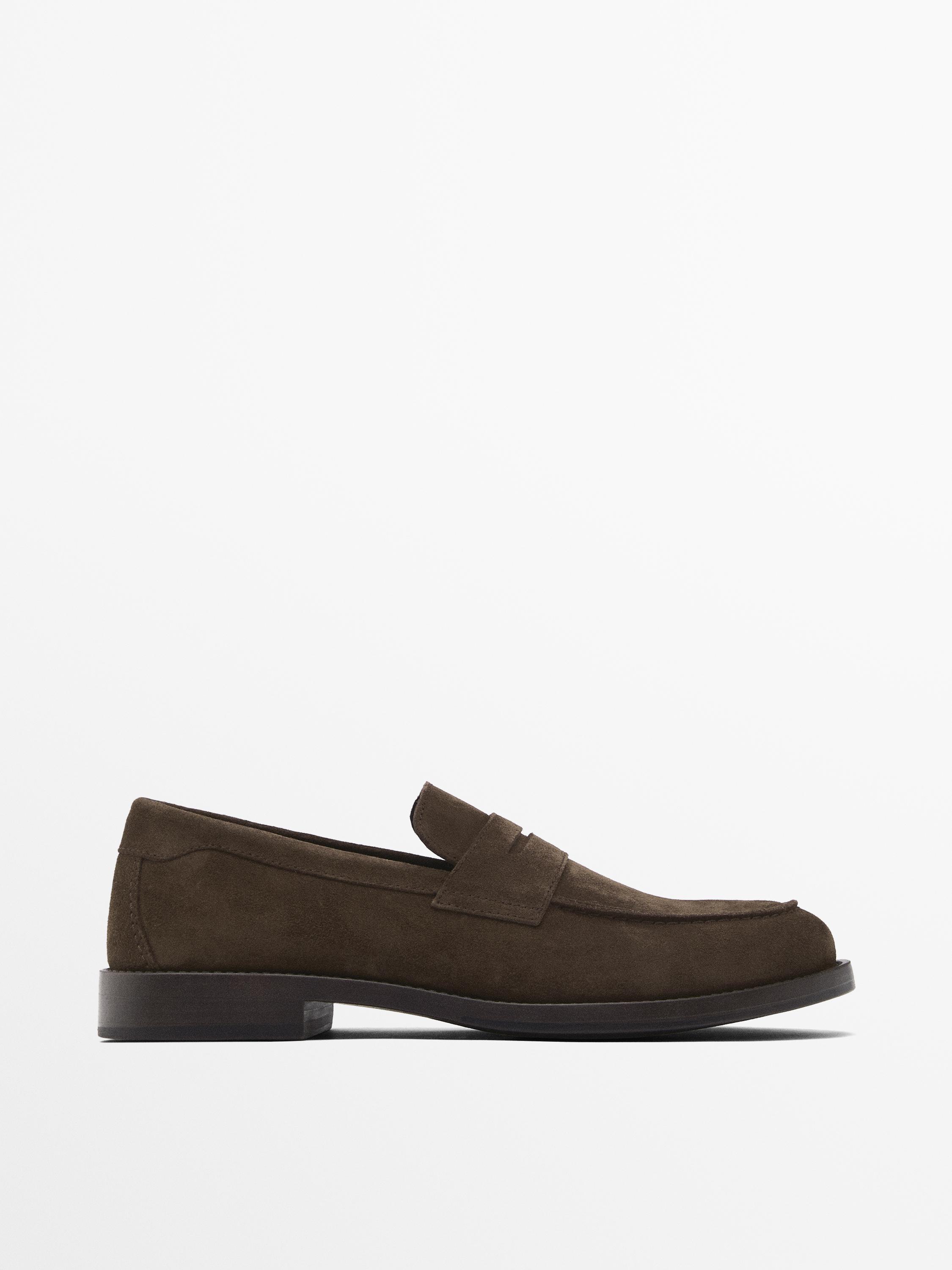 Split suede penny loafers Brown Shoes Massimo Dutti