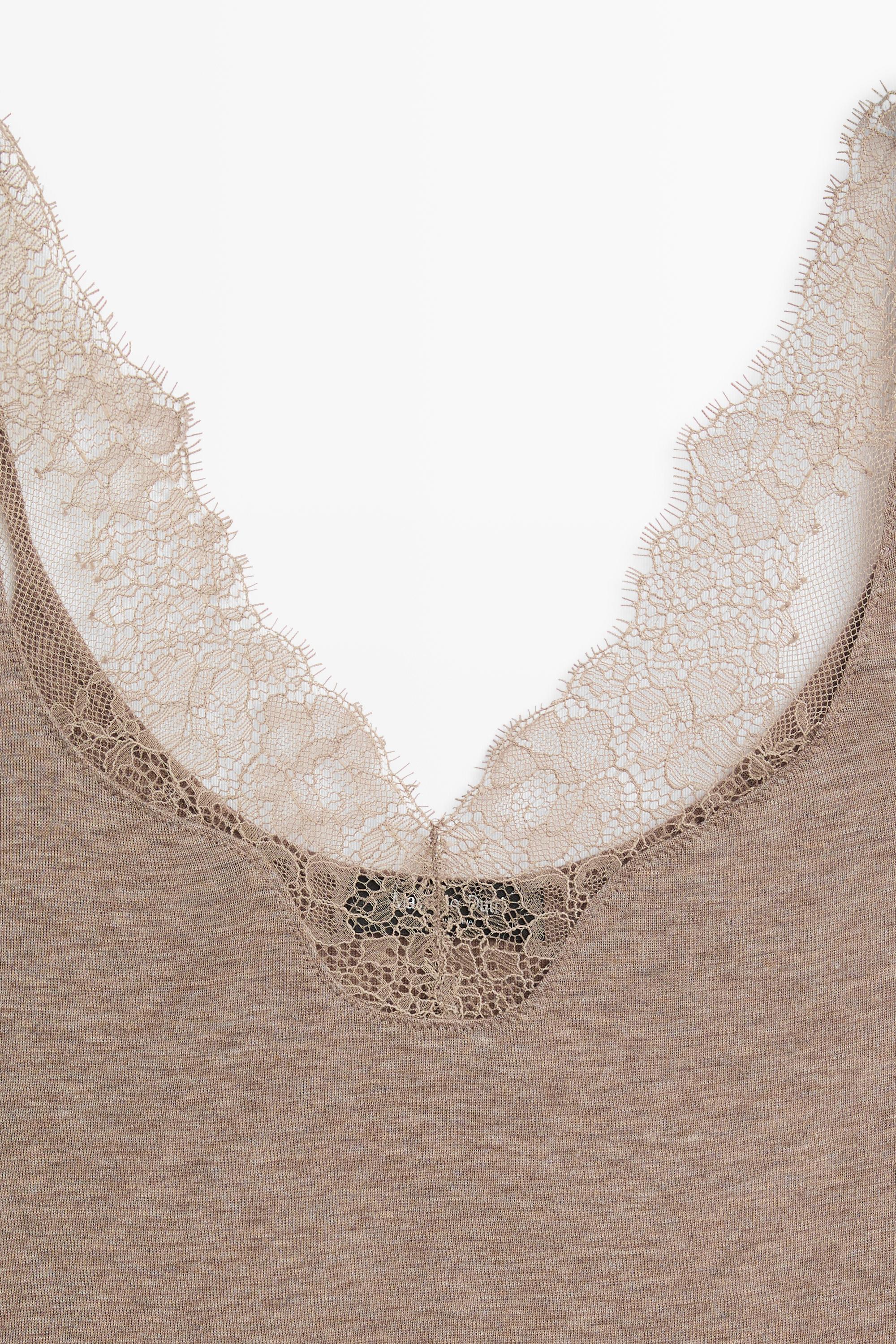 Strappy lace-trimmed camisole top — MINK