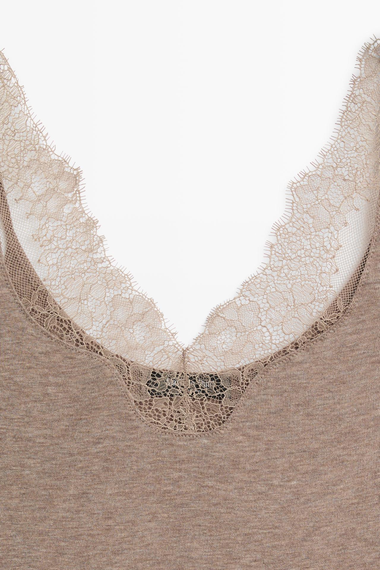 Strappy lace-trimmed camisole top — MINK
