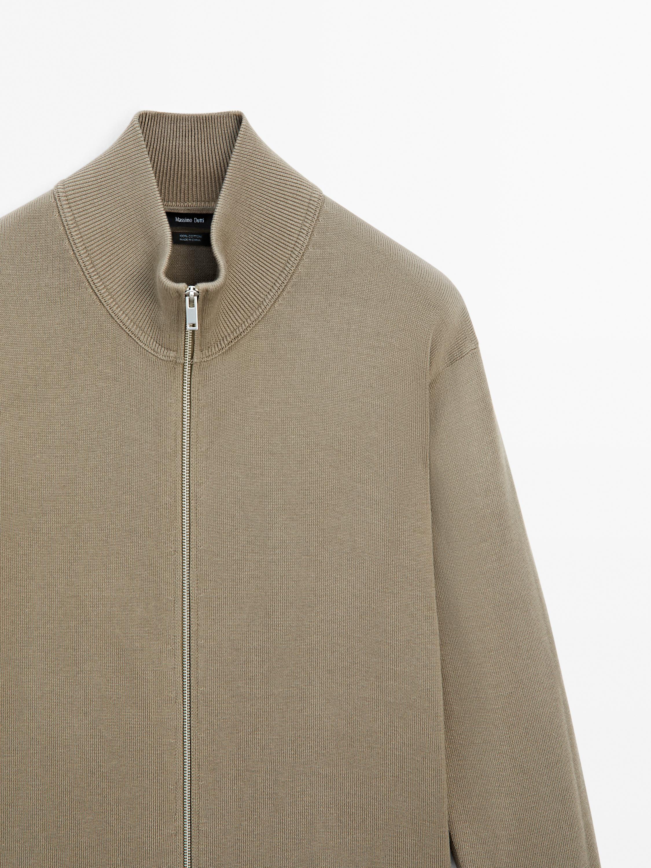 Cotton zip-up knit cardigan
