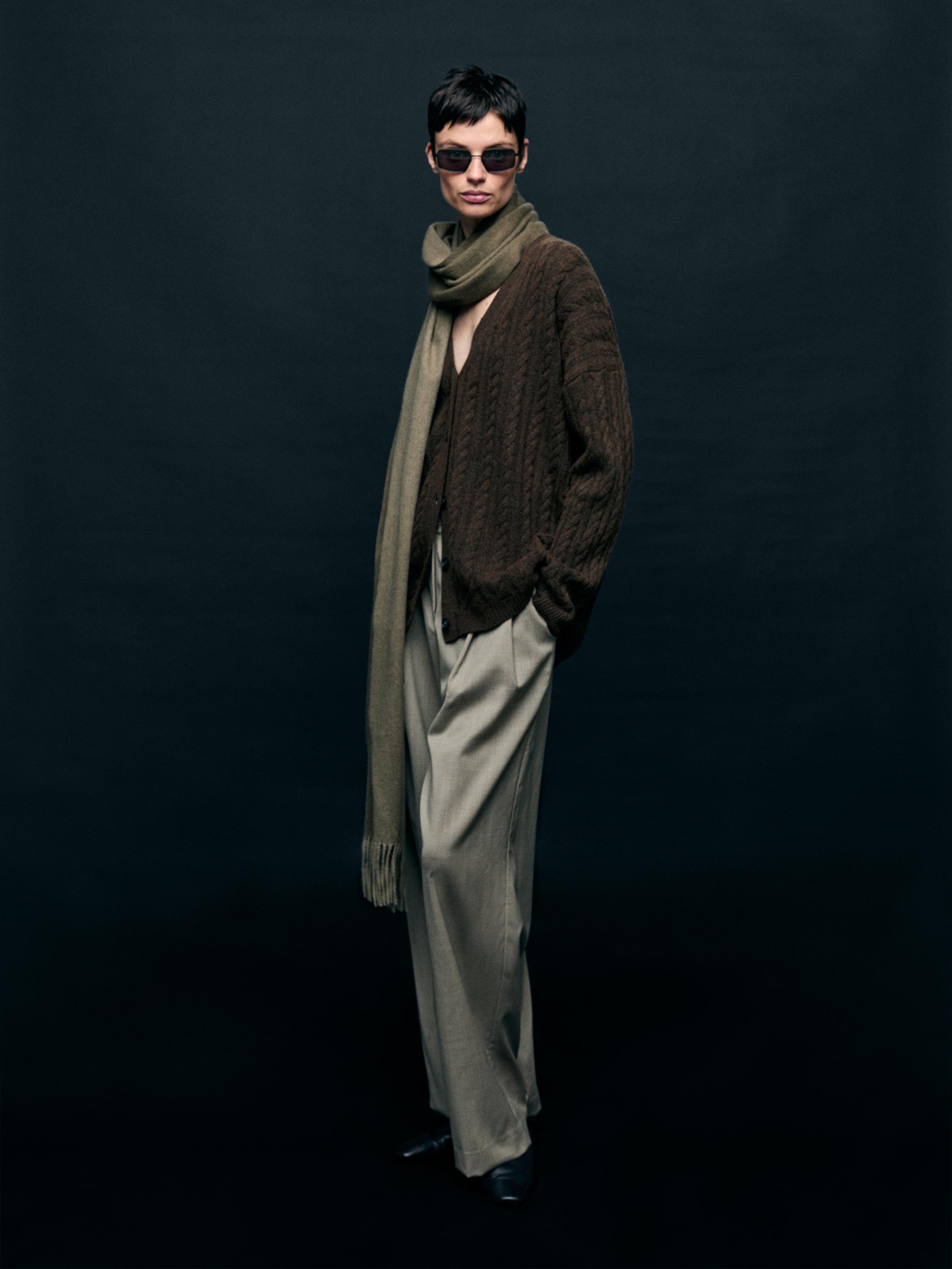 Wool blend cable-knit cardigan