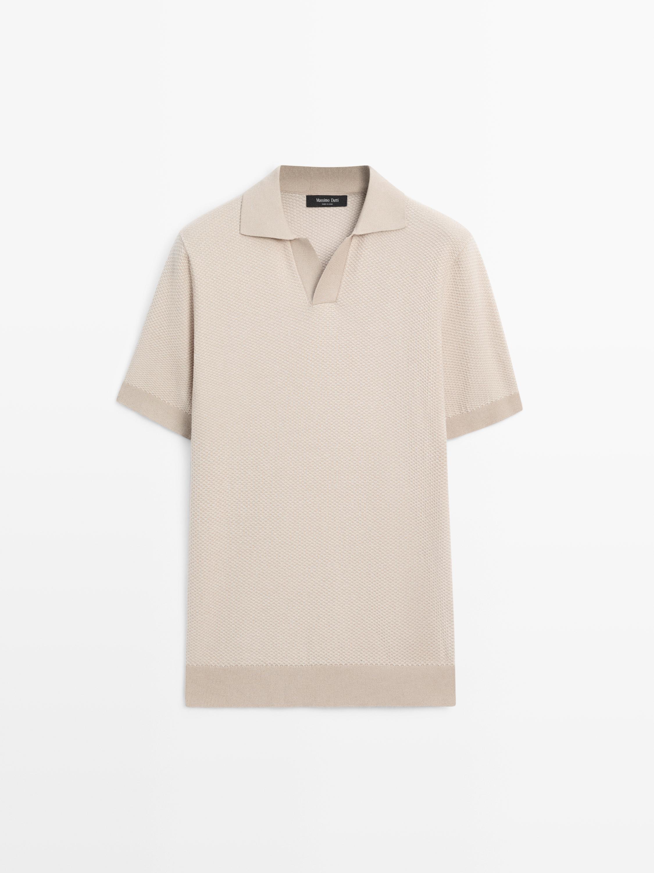 100% cotton textured knit polo sweater — BEIGE