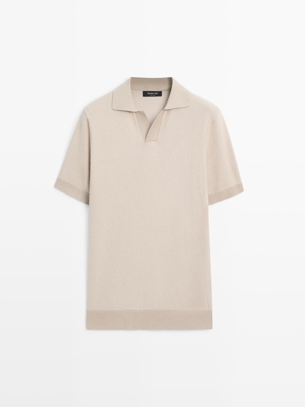 Massimo Dutti - Heren - 100% Katoenen Polotrui Met Textuur - Beige - L