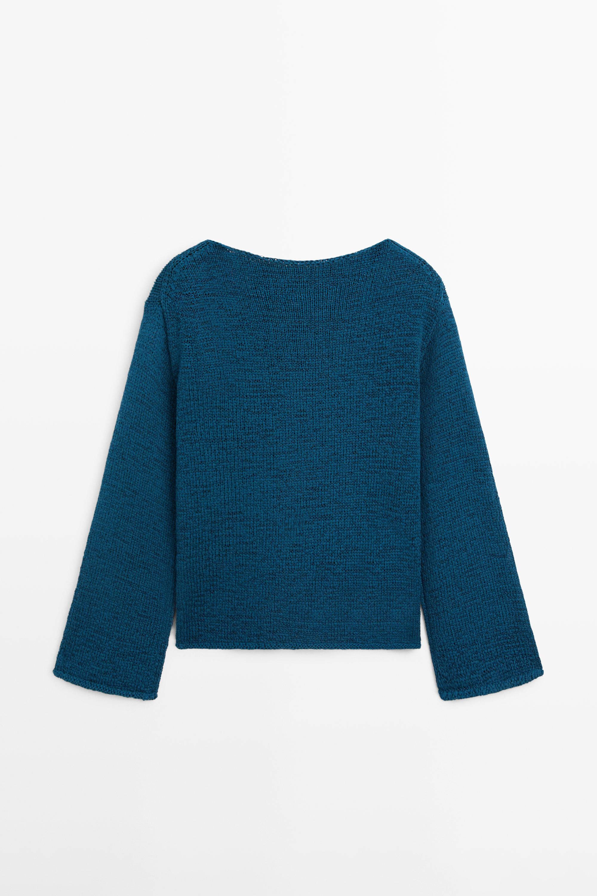 Cotton blend cutwork sweater — BLUE