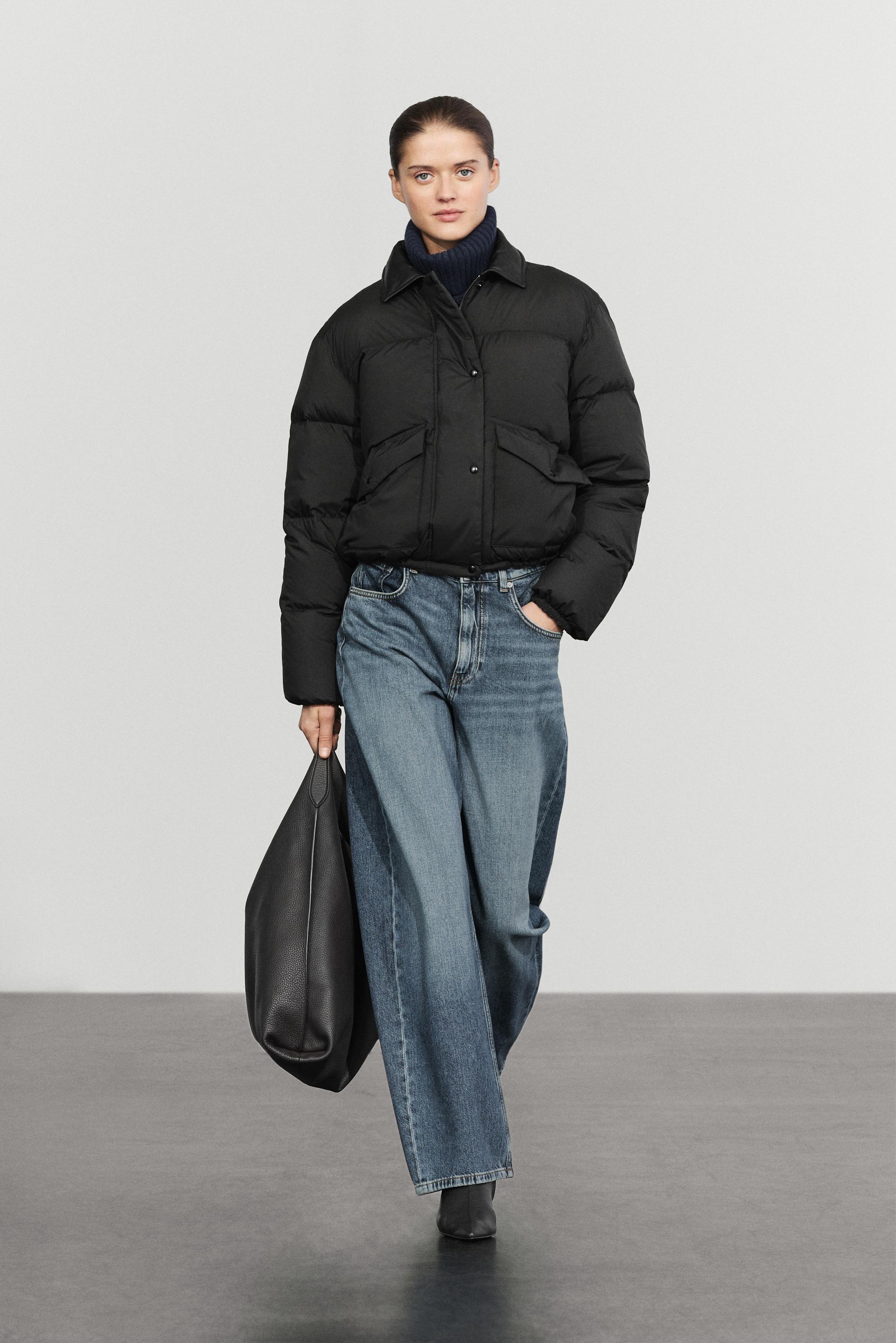 Casaco Bomber, Casaco De Penas, Gola Em Pele Napa - Preto - M - Massimo Dutti - Female