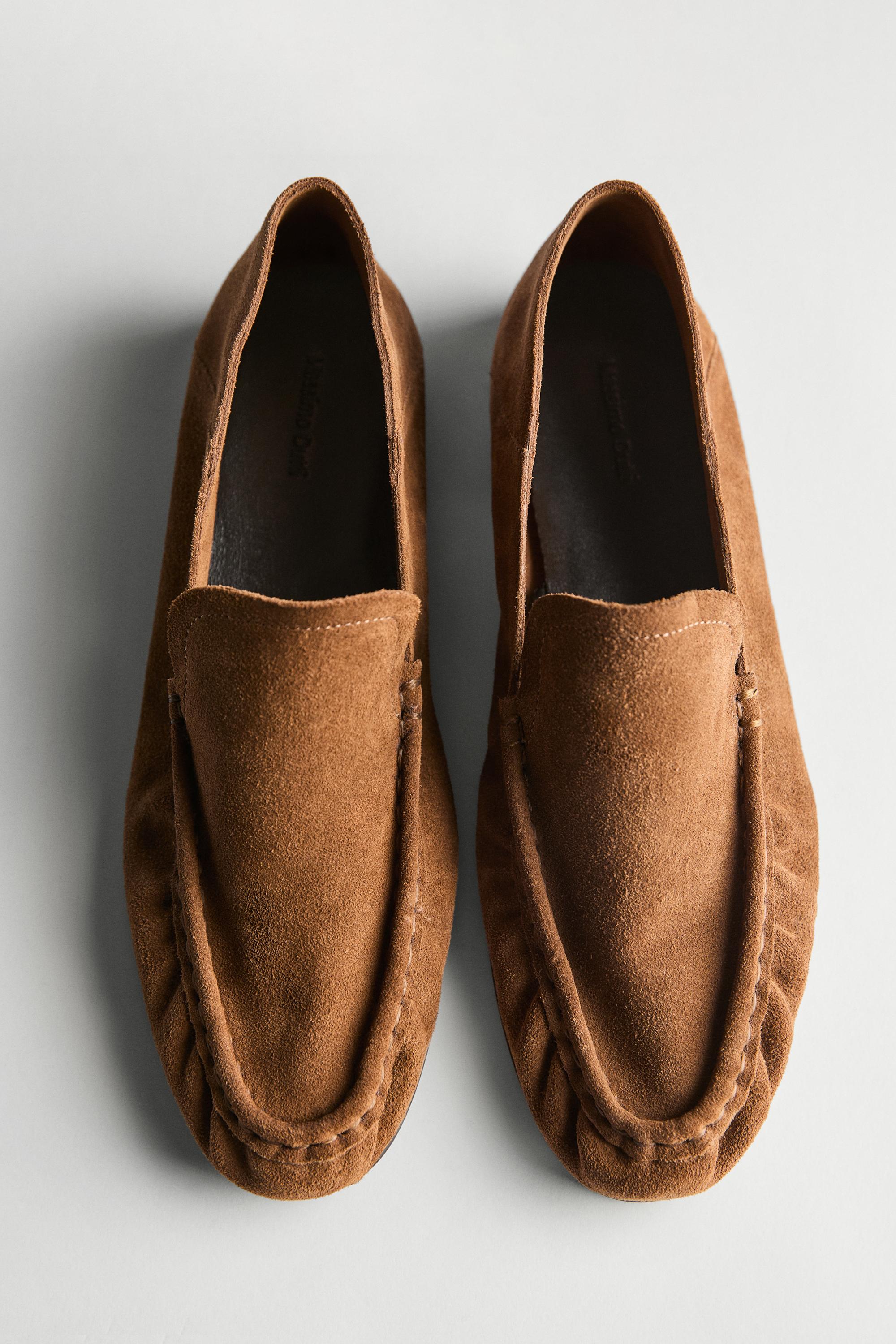 Soft split leather loafers — HAZELNUT BROWN