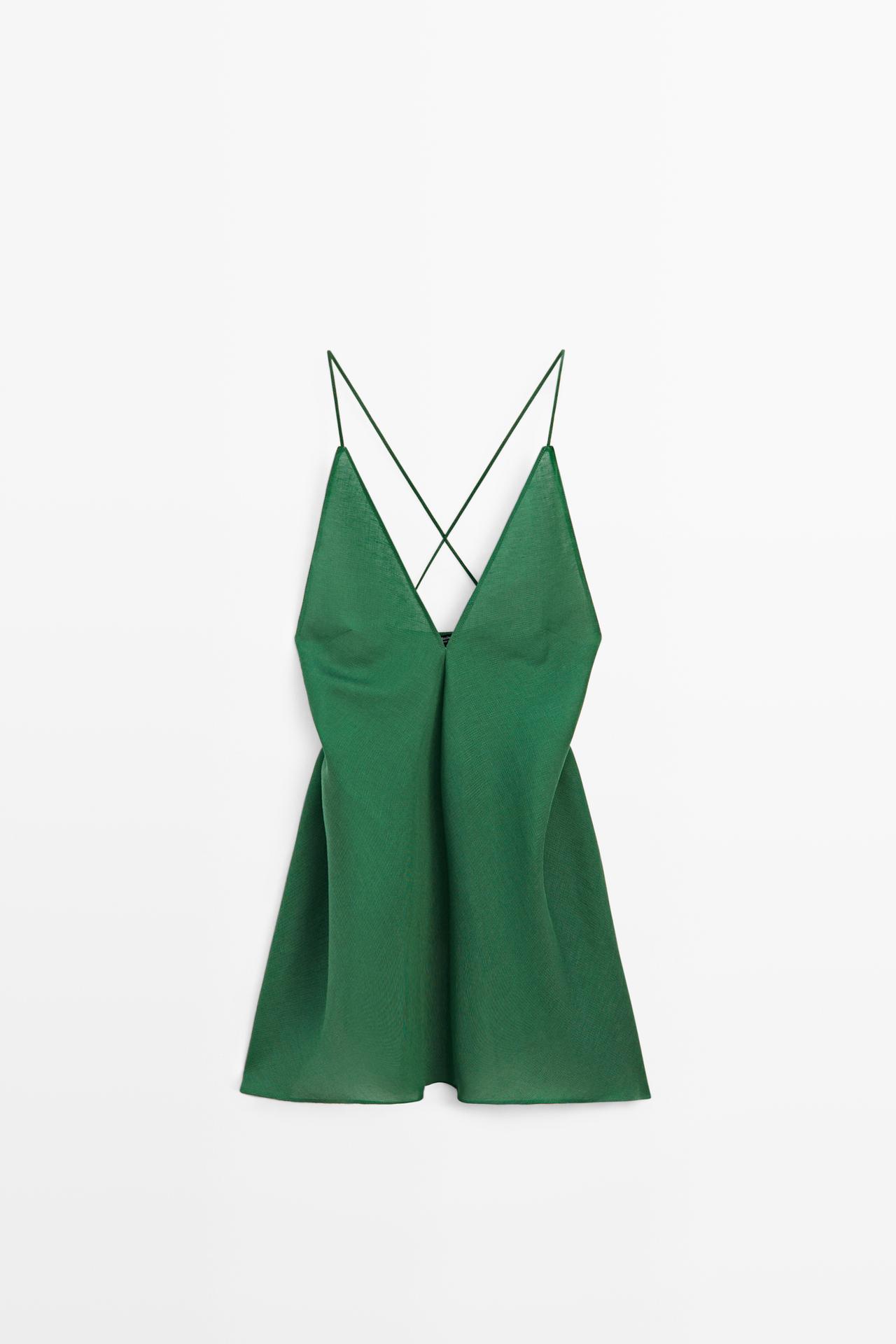 Asymmetric spaghetti strap top — BOTTLE GREEN