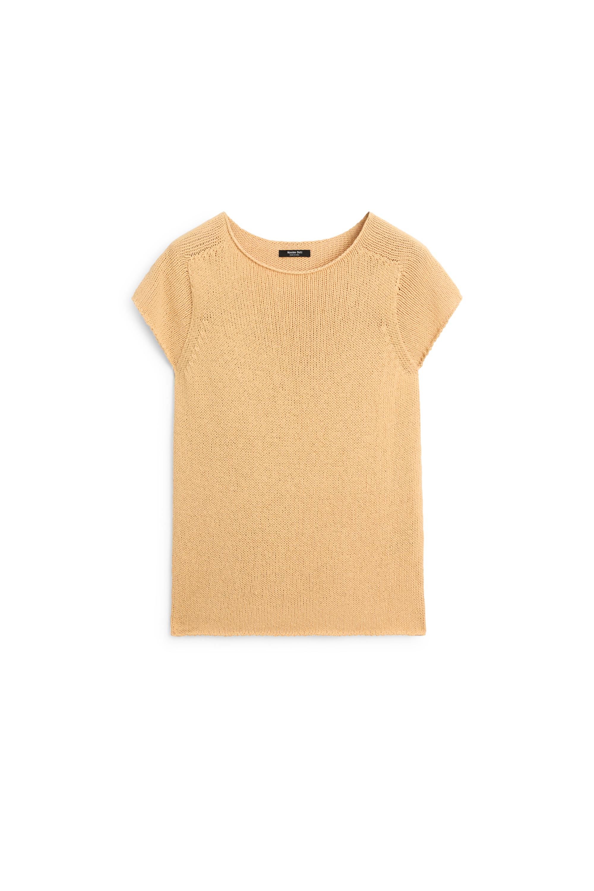 Cotton blend short sleeve knit sweater — CORN YELLOW