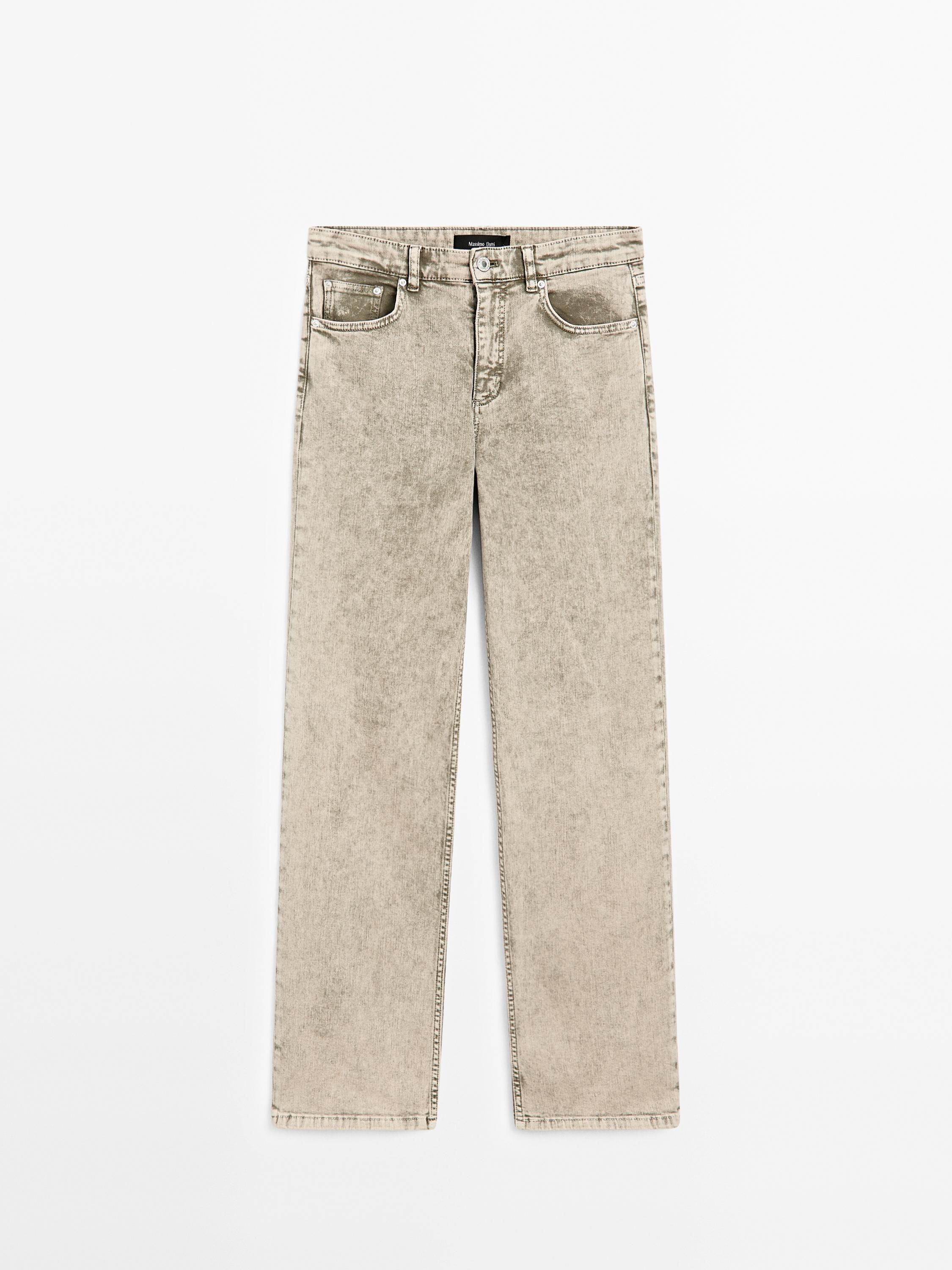 Jeans straight de cintura média em mistura de algodão