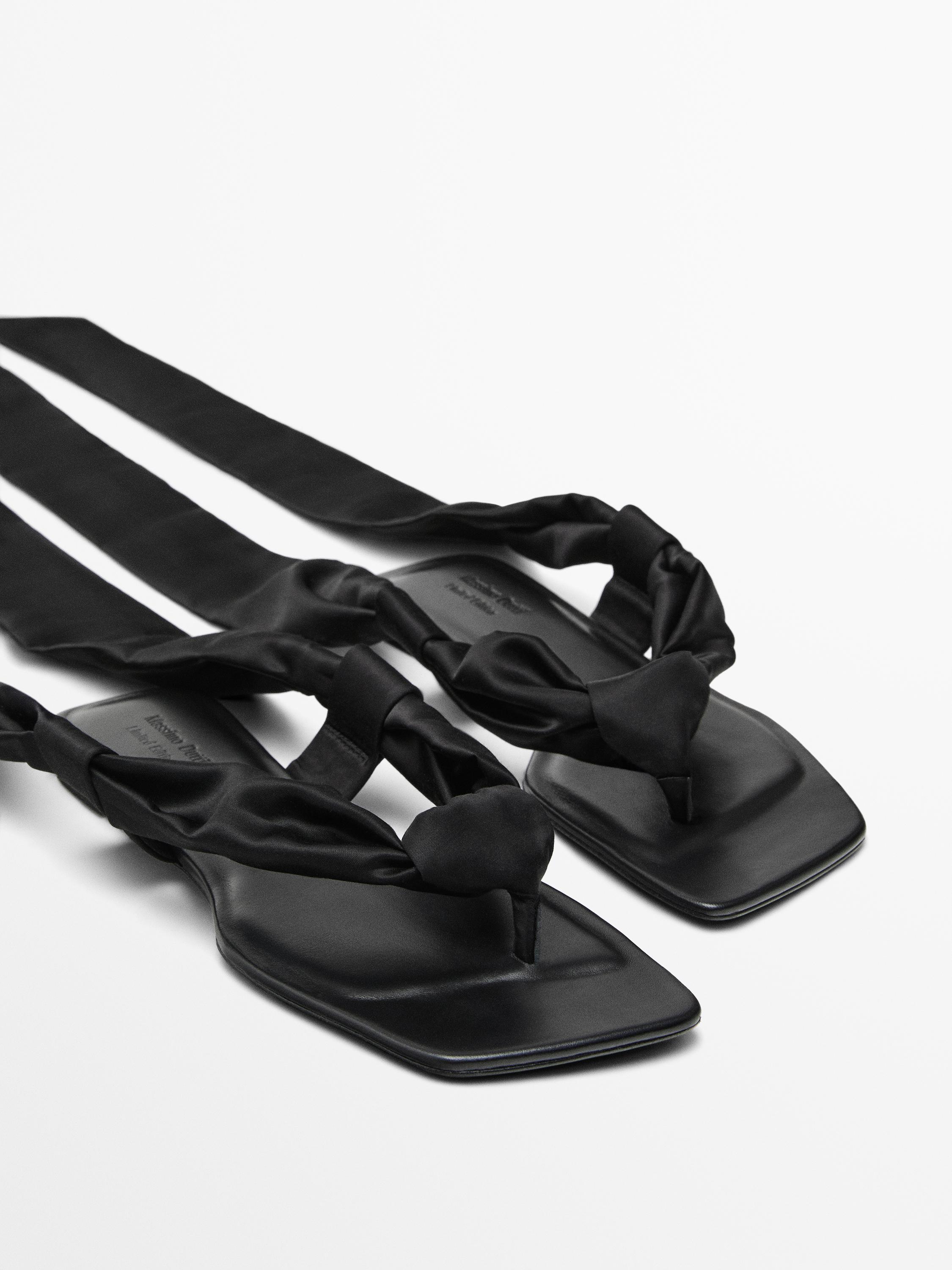 Flat satin sandals with tie detail - Limited Edition