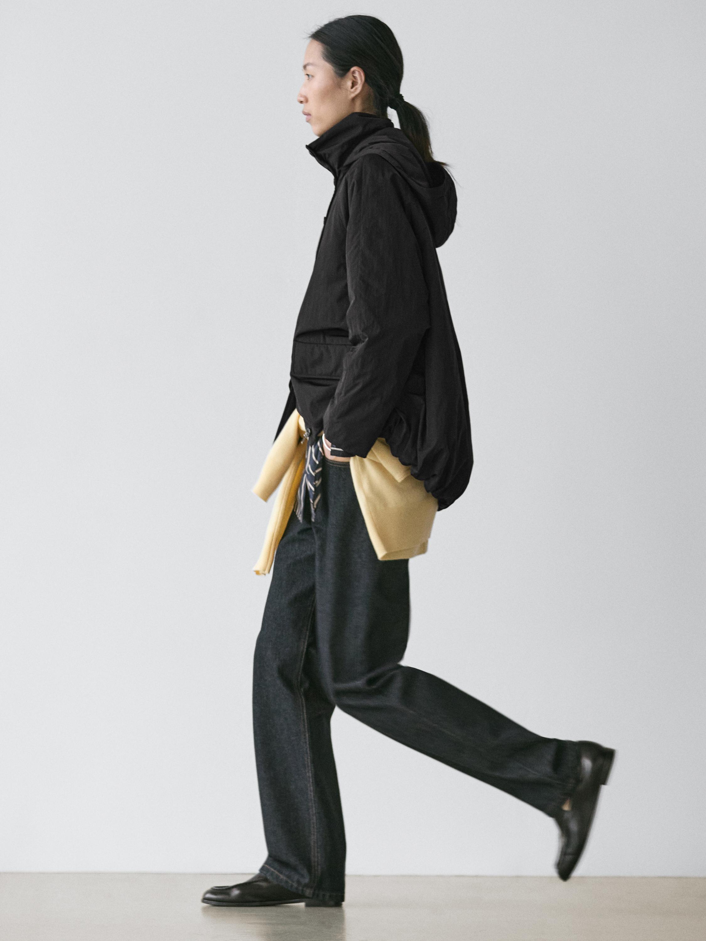 Long technical fabric parka — BLACK
