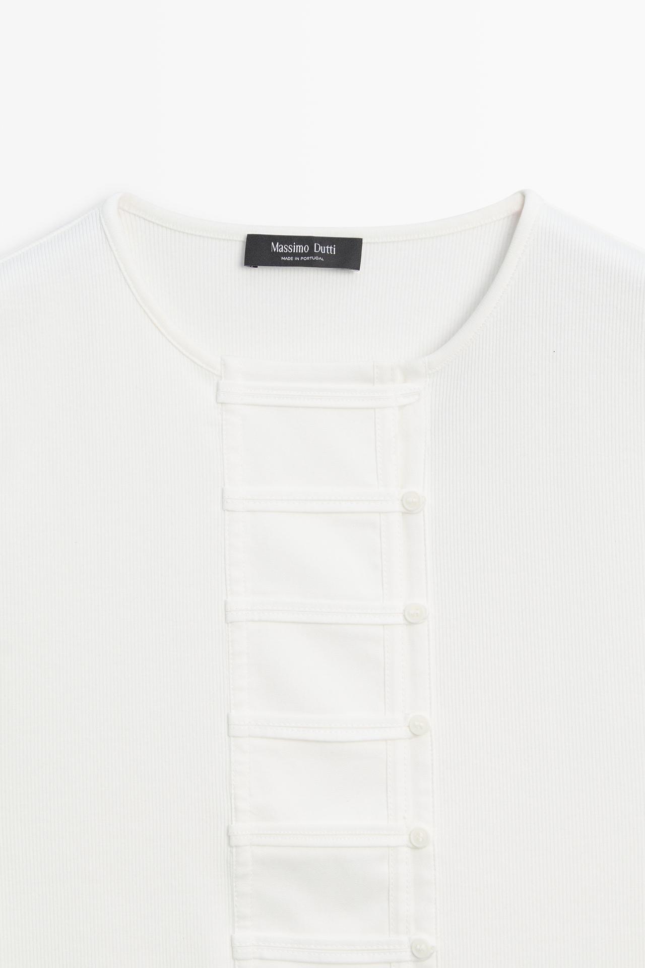 Cotton blend bib detail T-shirt — Off white