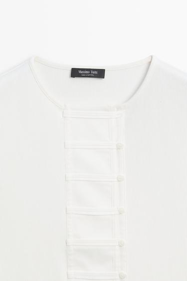 Cotton blend bib detail T-shirt — Off white 9