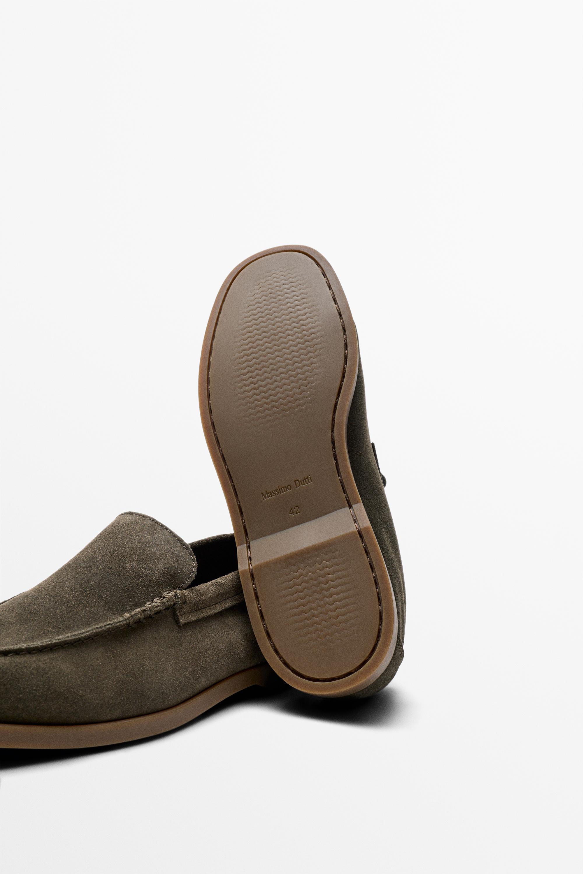 Soft split leather loafers — KHAKI