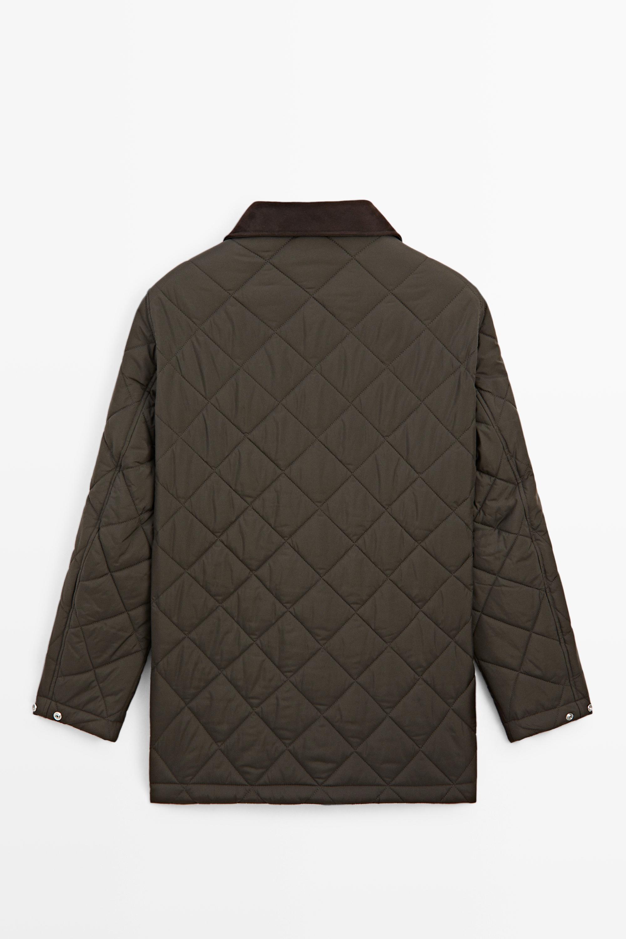 Short quilted coat with corduroy collar