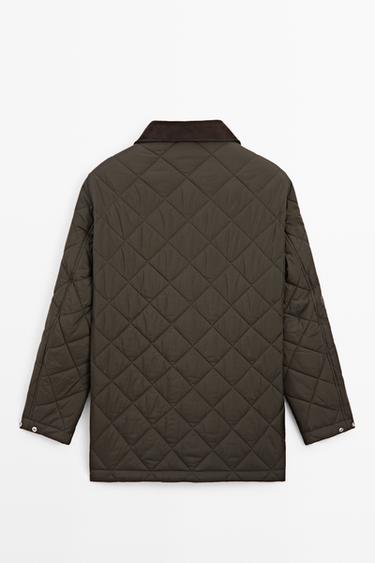 Long quilted jacket with corduroy collar — BROWN MARL 6