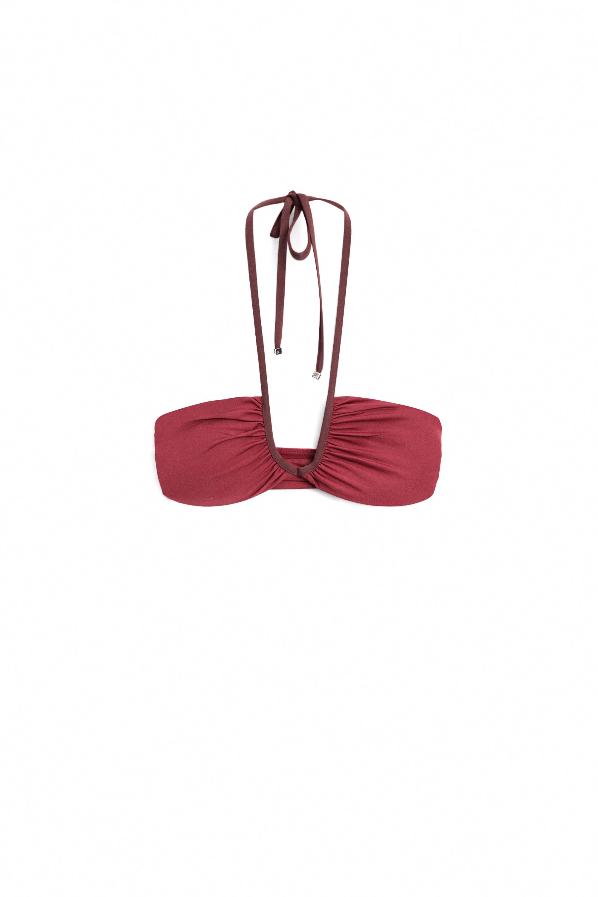 Bikini top with contrast gathered detail — PINK