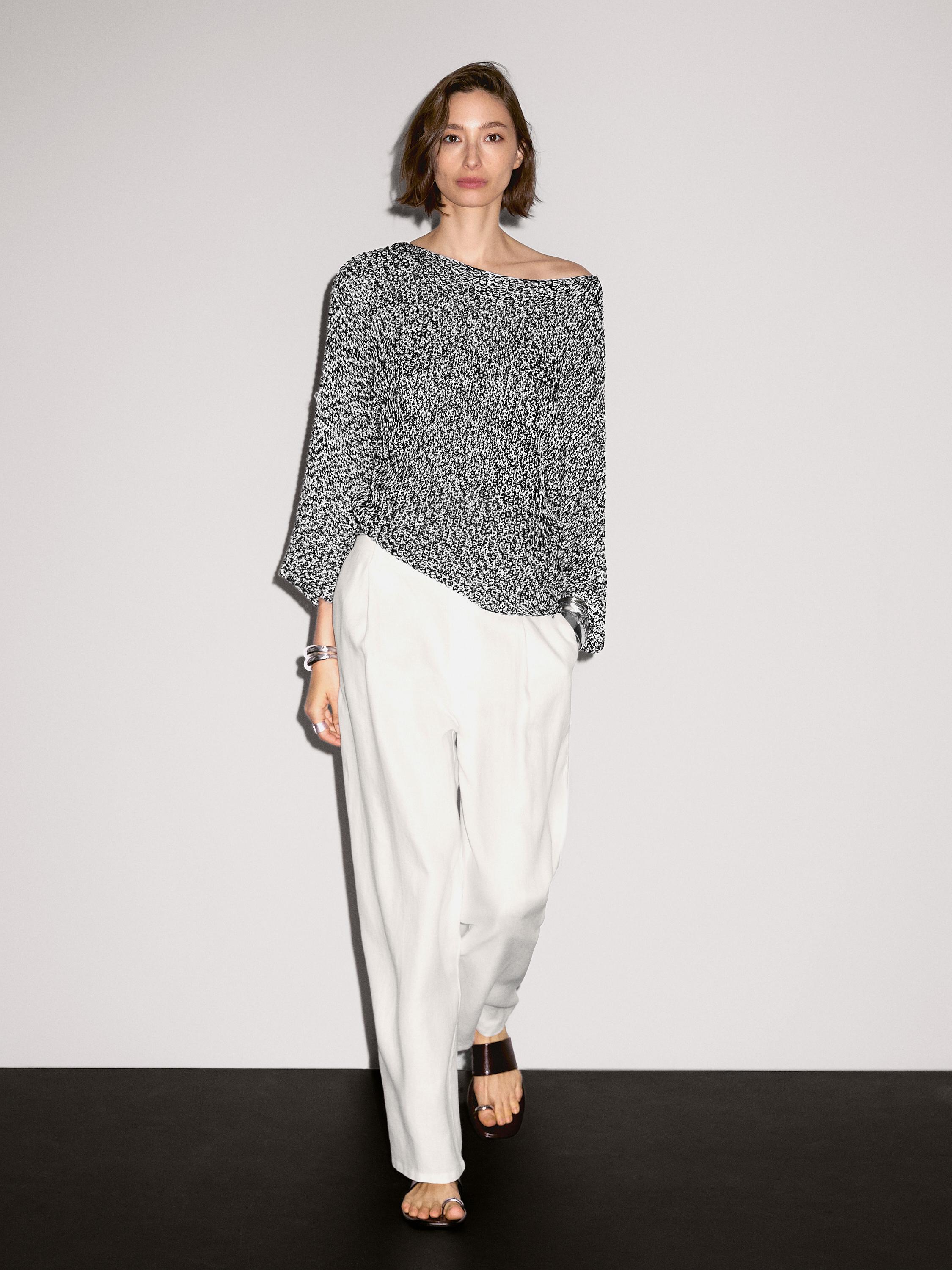 Flecked cotton knit sweater