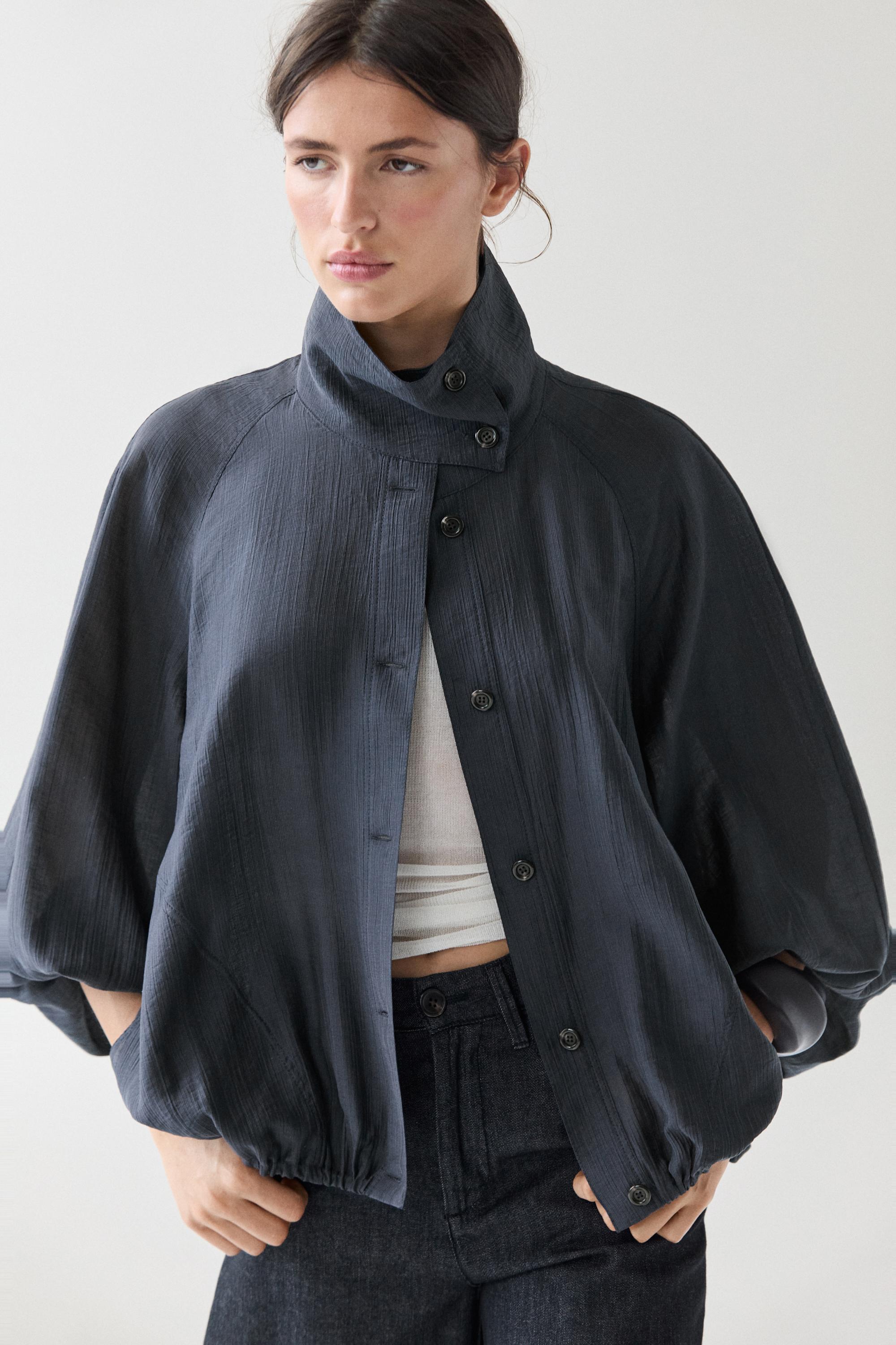 Fluid overshirt with puff detail — FADED BLUE