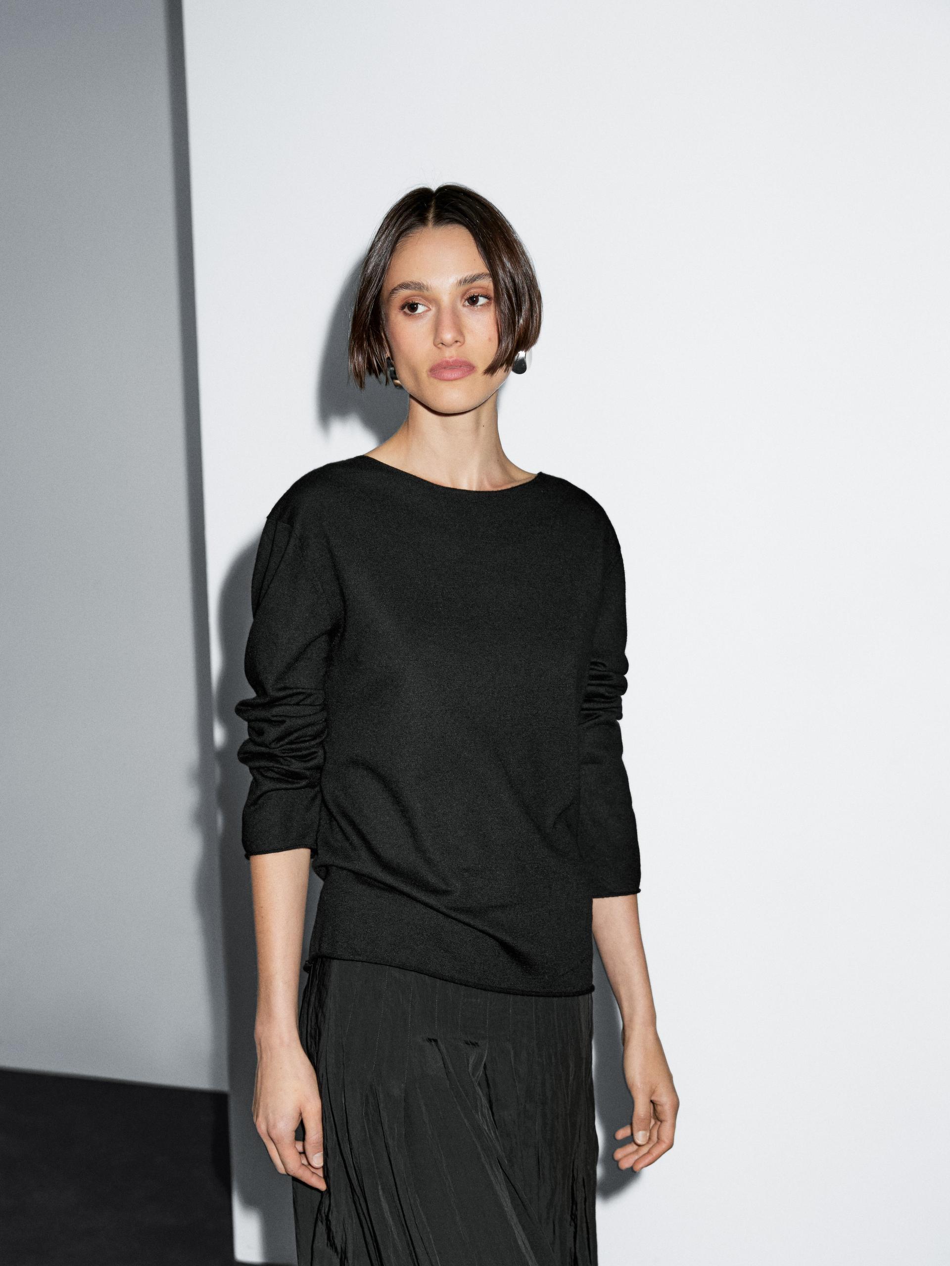 Jersey Cuello Barco Con Lana - Negro - Xs - Massimo Dutti - Mujer