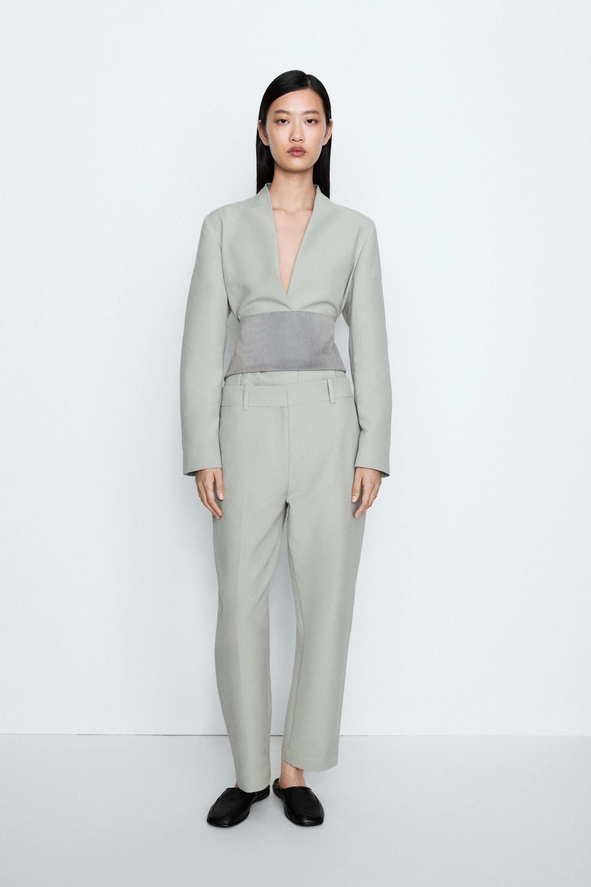 Suit pants with adjustable tab detail - STUDIO — GREY MARL