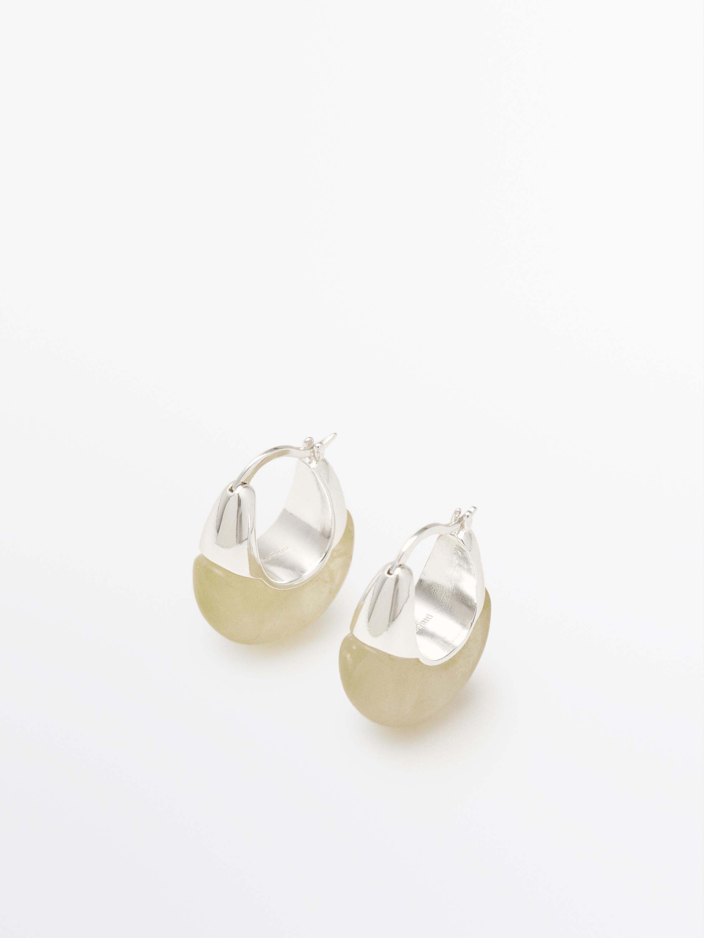 Ring earrings with natural stone