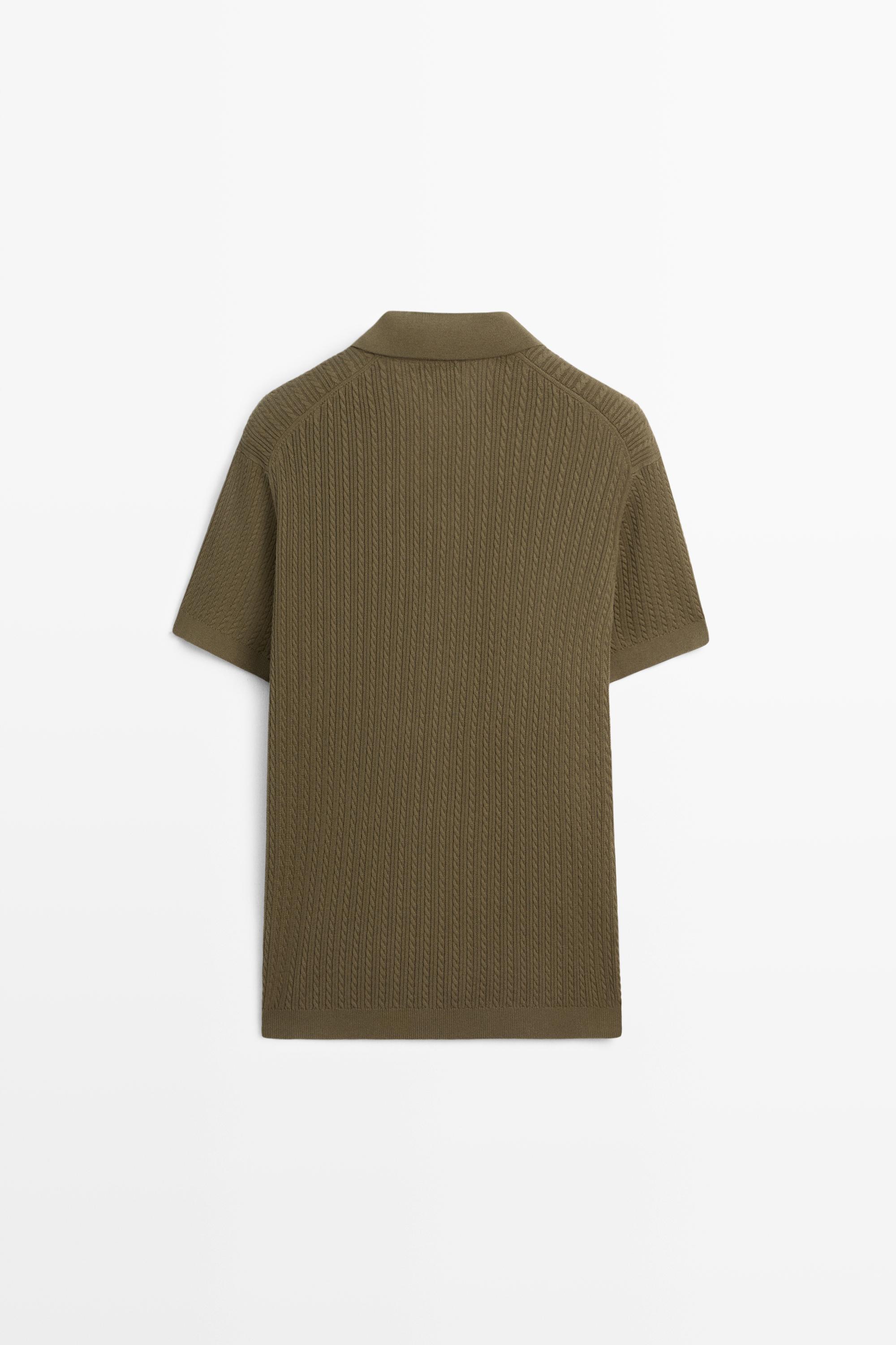 100% cotton cable-knit polo sweater — Green