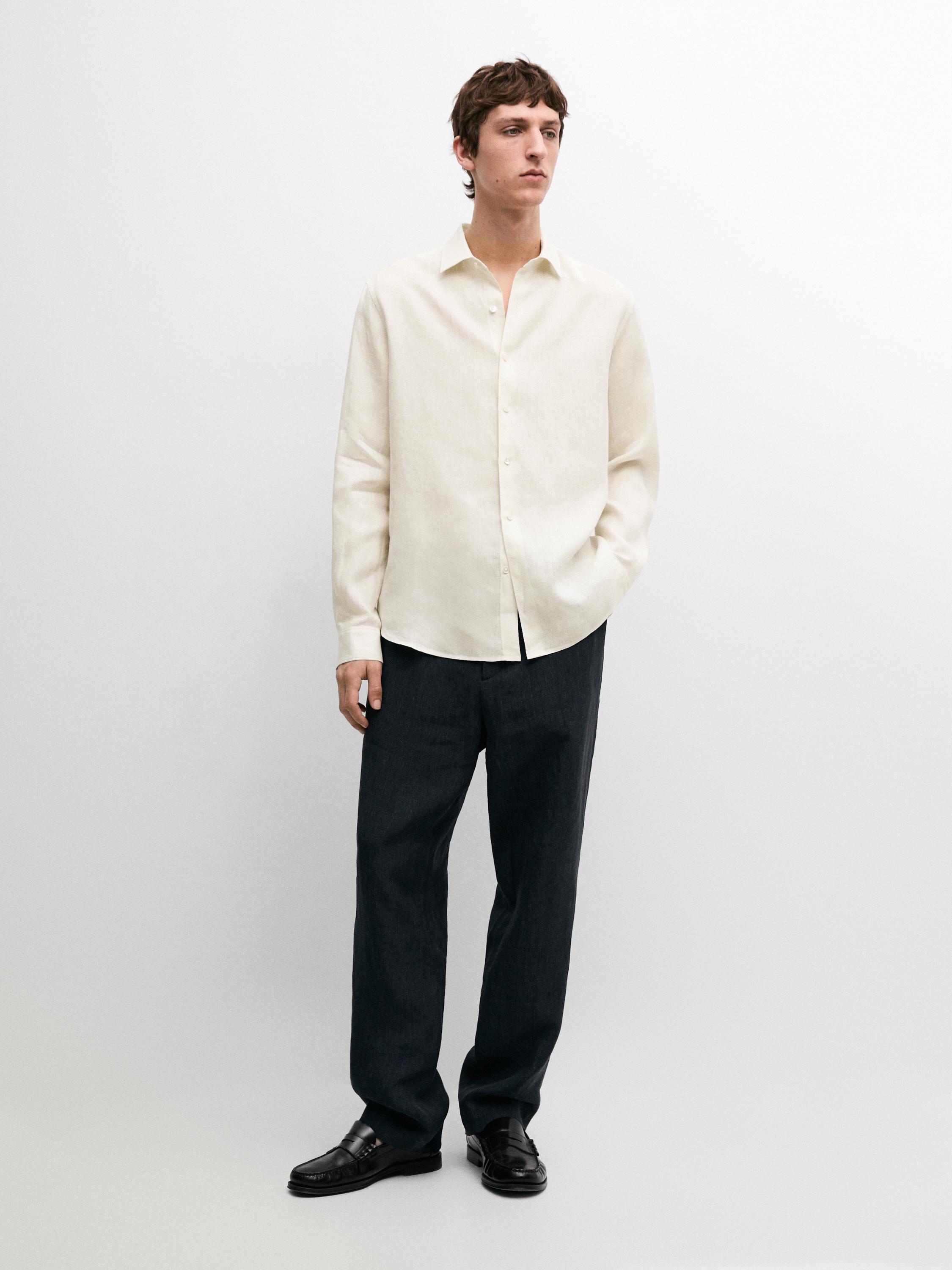 Extra fine regular fit linen shirt — BEIGE