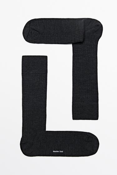 Ribbed wool blend dress socks — CHARCOAL 5