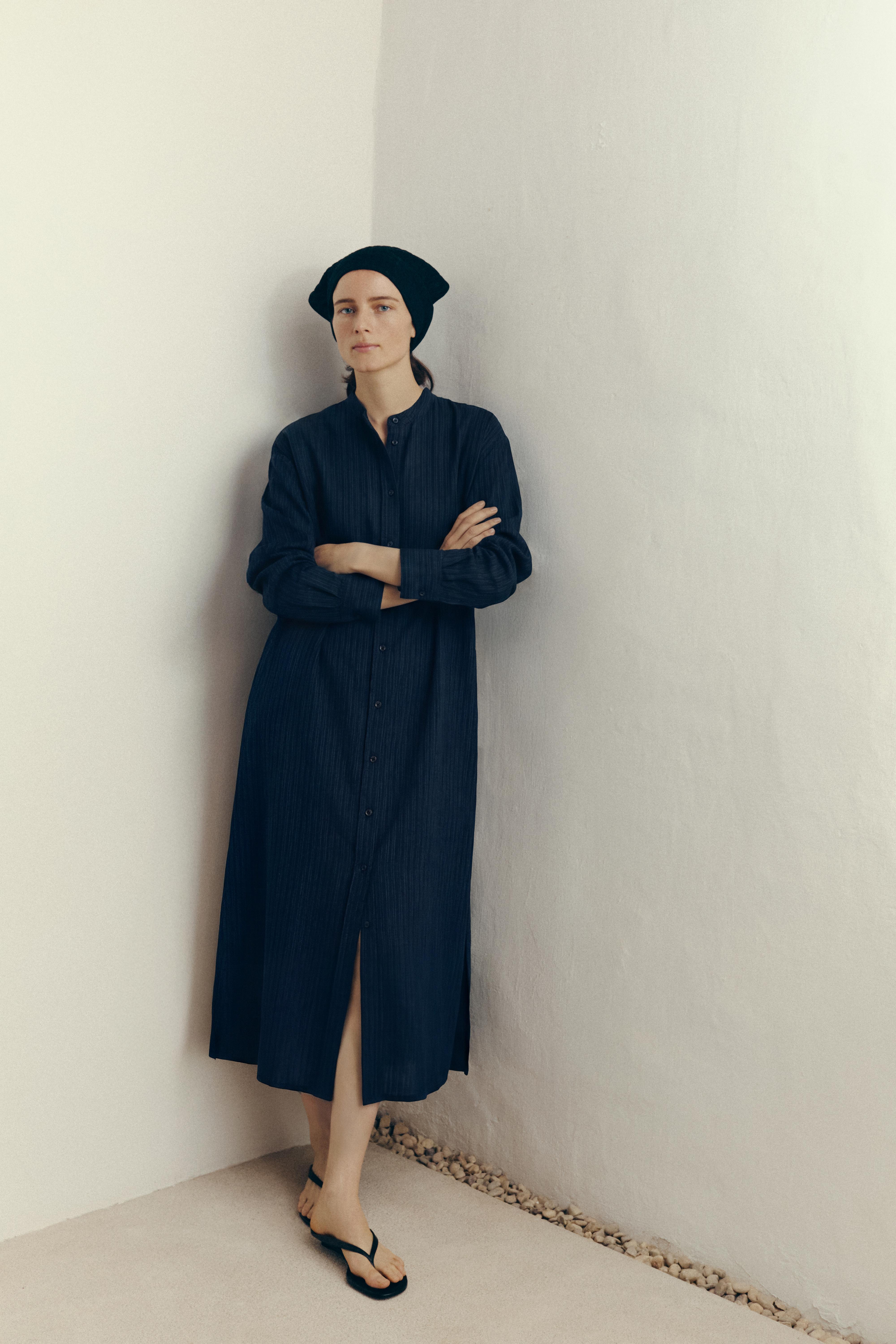 Flowing midi shirt dress — BLUE