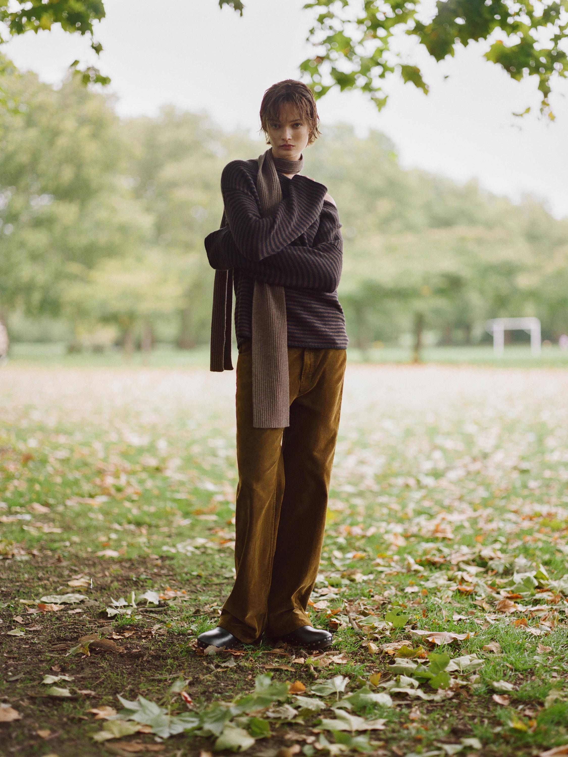Straight-leg sulphur dye corduroy trousers